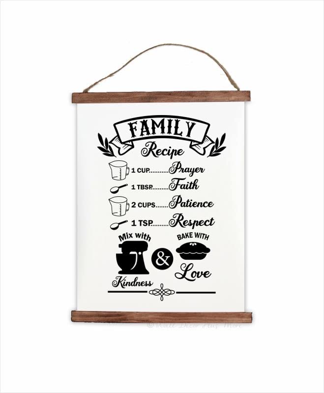 Family Recipe Hanging Canvas Art - Bake with Love Kitchen Wall Decor Scrolls - Ready to Hang 19x24-Inch Kitchen Art Prints - Kitchen Signs & Decorations for Home, Dining Room, or Gift Ideas
