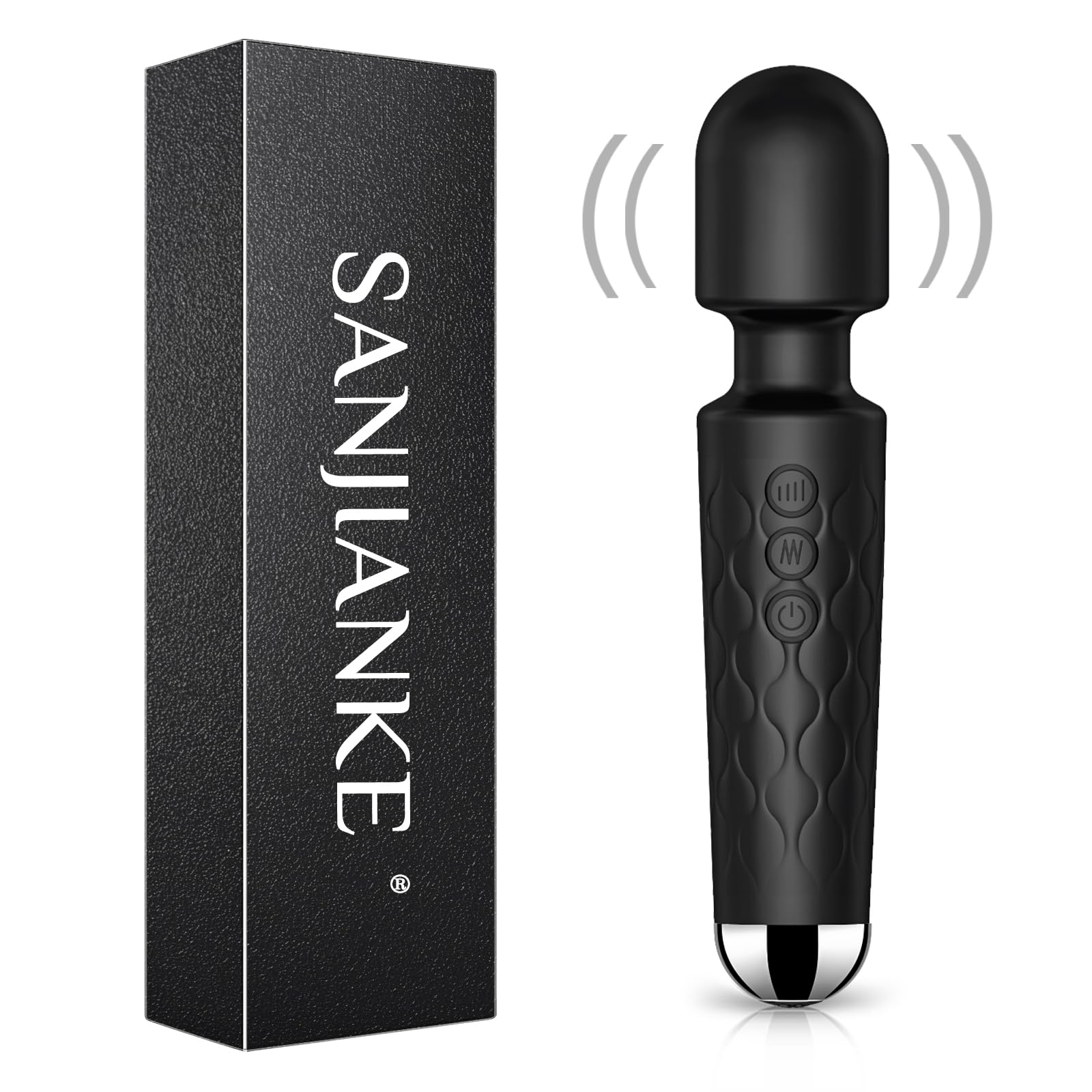 SANJIANKE Powerful Wand Vibrator for Women - 8 Speeds & 20 Patterns G-Spot & Clitoral Stimulator, Waterproof & Ultra Quiet Adult Sex Toy - Perfect for Solo Play, Couples Massage & Stress Relief (Black)