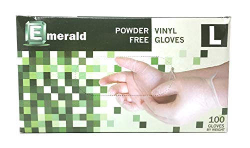 Premium Emerald Shannon Powder-Free Vinyl Gloves - 4 Mil Thick, Box of 100 Large Size - Ideal for Food Handling, Medical Use, Cleaning & Tattoo Applications