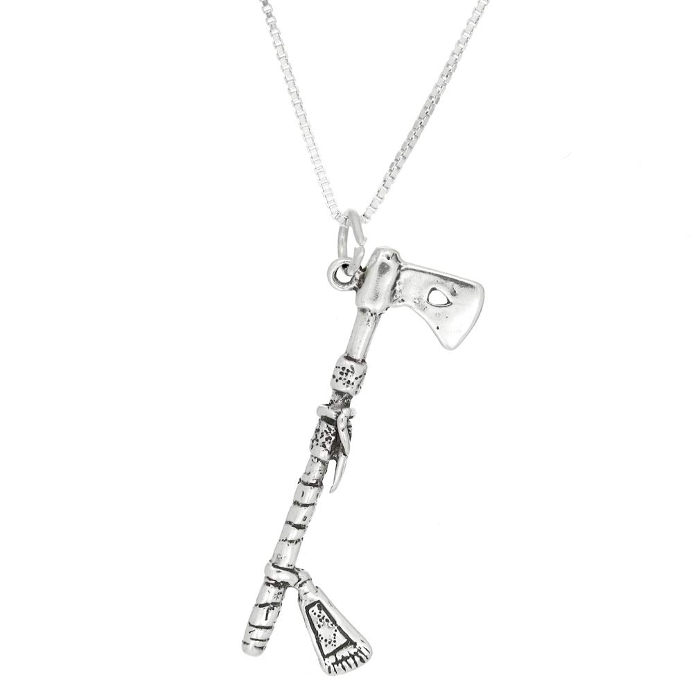 Sterling Silver Double Sided Battle Axe Tomahawk Pendant Necklace - 18 Inch Box Chain for Men & Women - Perfect for Viking Cosplay, Medieval Reenactments, and Unique Gift Giving
