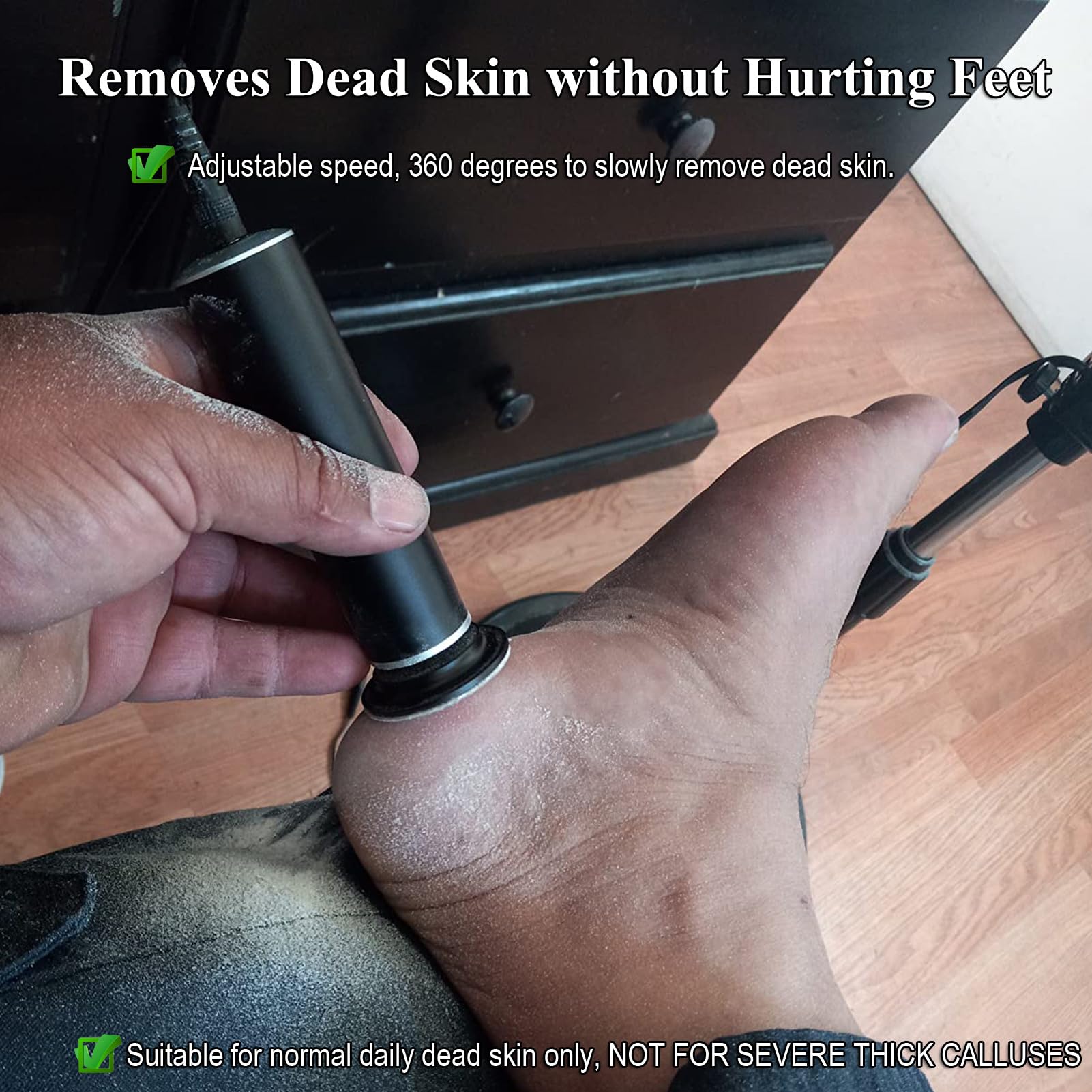 Electric Callus Remover for Feet - Adjustable Speed Foot File Pedicure Tool with 60 Replaceable Sandpaper Discs - Dead Skin Remover & Foot Sander for Smooth Heels - Perfect for Home Pedicure & Foot Care (Black)