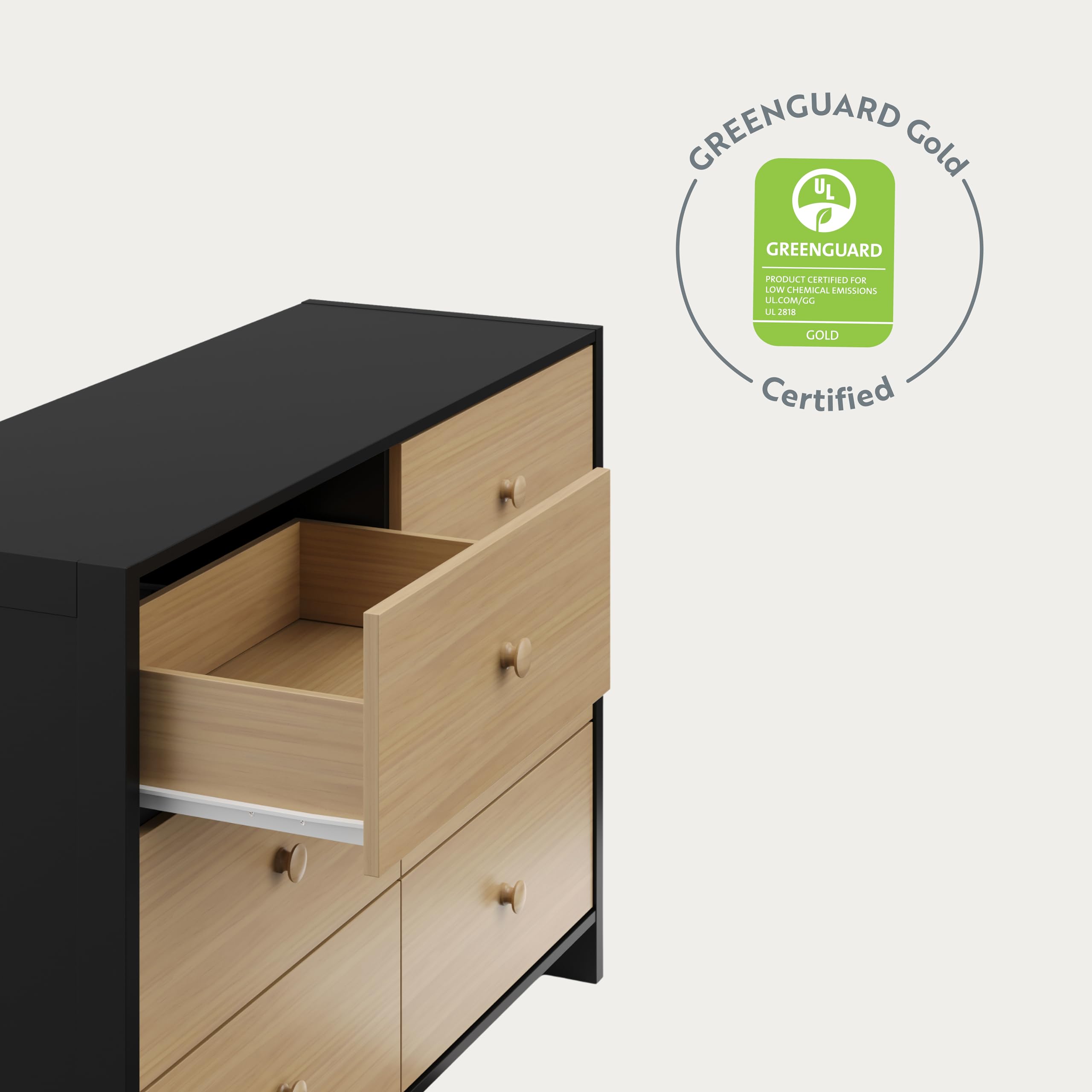 Storkcraft Calabasas 6-Drawer Dresser in Black & Driftwood - GREENGUARD Gold Certified Kids Dresser with Interlocking Drawer System, Nursery & Bedroom Storage Organizer for Baby Clothes, Toys & Accessories