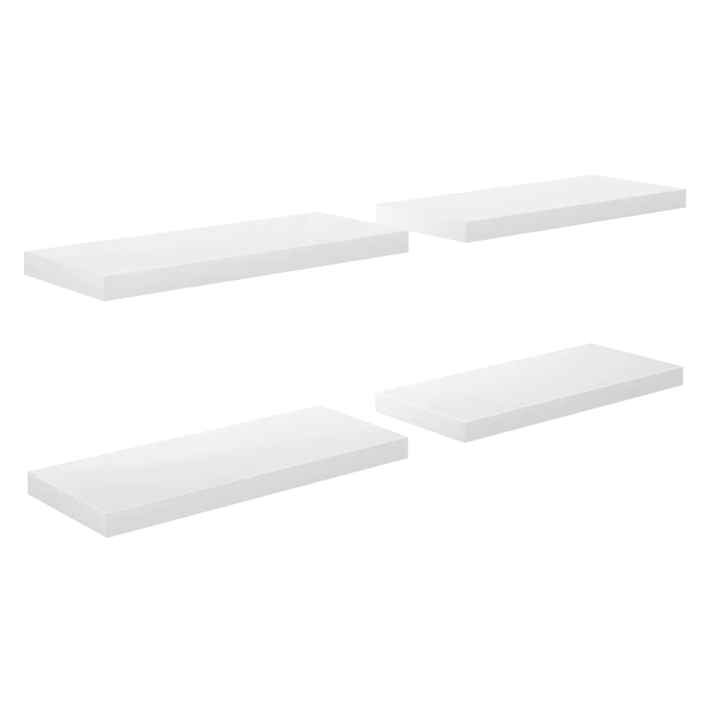 CHARMMA 323750 Floating Wall Shelves Set of 4 - High Gloss White MDF Shelves (60x23.5x3.8 cm) - Modern Wall Storage for Living Room, Bedroom, Bathroom & Office Organization
