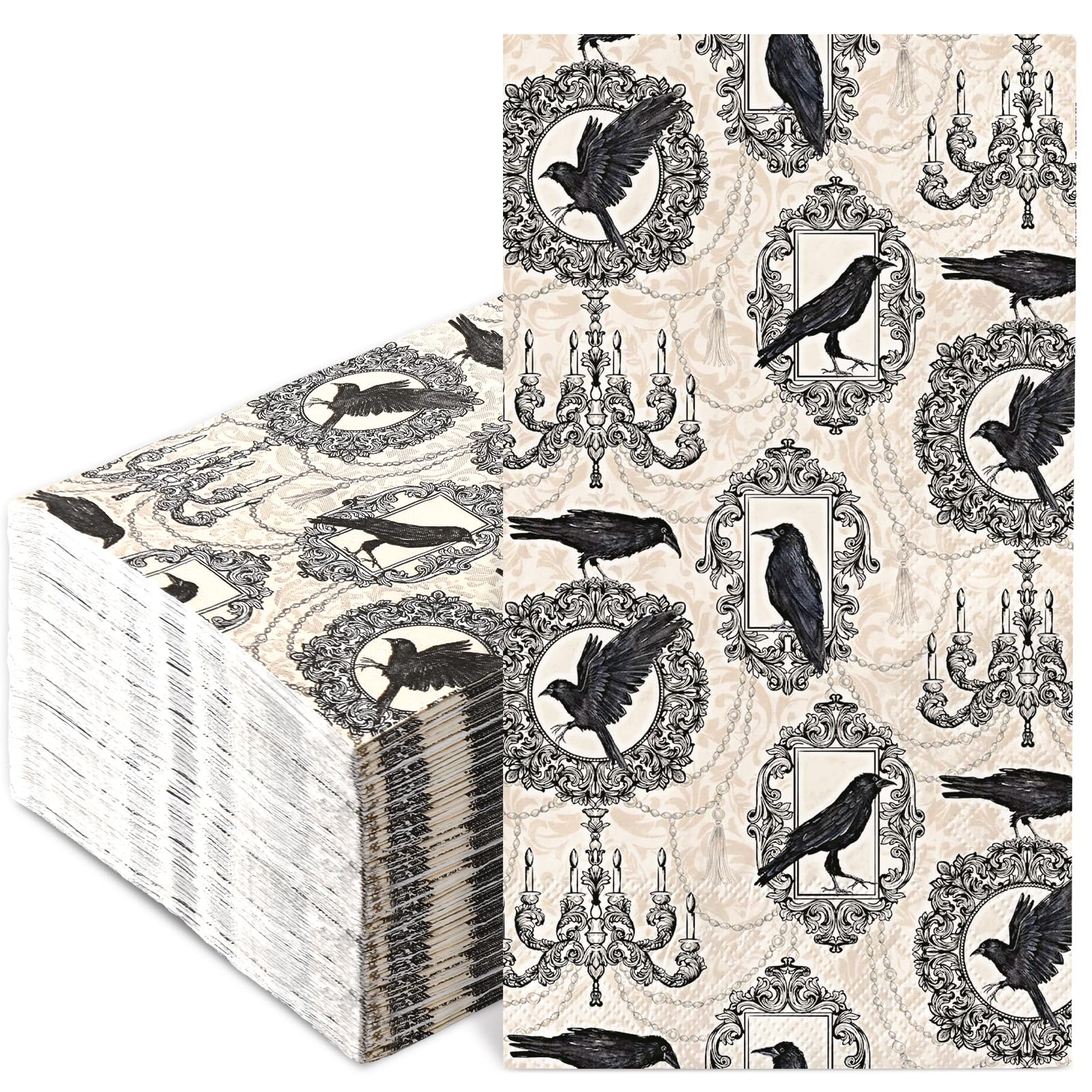 100Pcs Halloween Paper Guest Napkins - Vintage Crow Design Disposable Hand Towels for Holiday Parties, Home Decor & Bathroom Supplies | Perfect for Halloween Decorations, Dinner Parties & Themed Events
