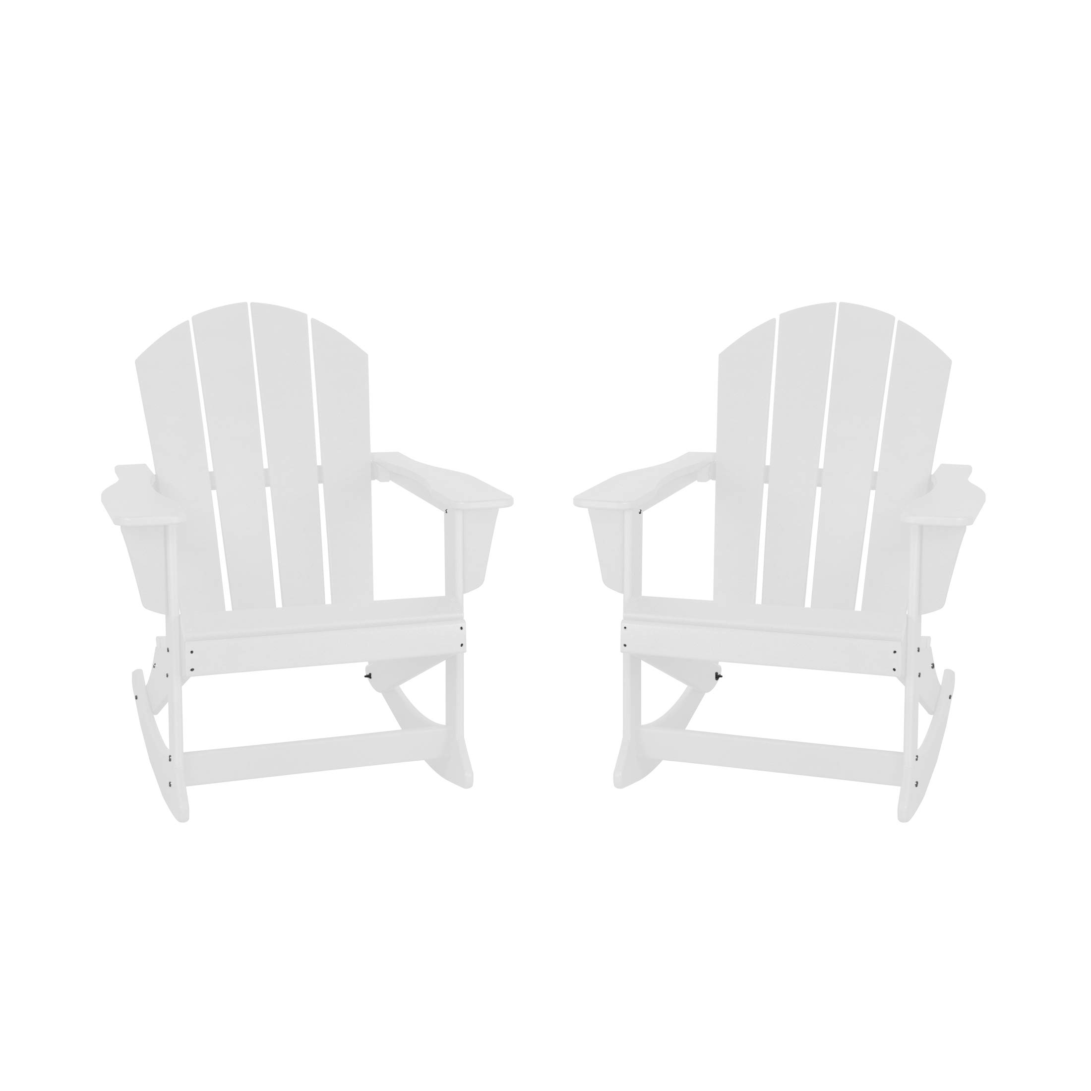 WestinTrends Malibu 2-Piece Outdoor Patio Set - White Poly Adirondack Rocking Chairs (2 Seater) for Garden, Porch & Backyard Relaxation