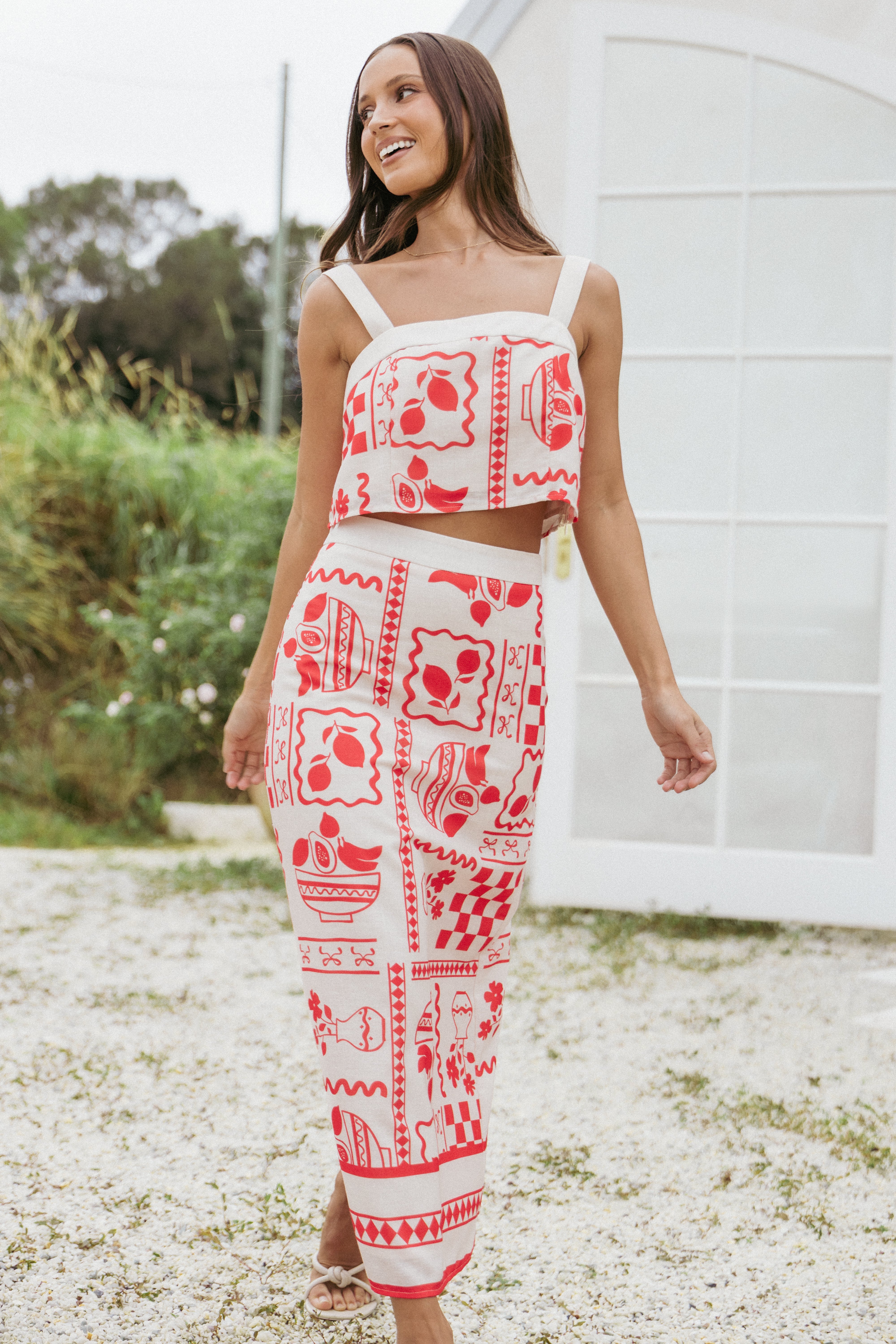 Albanie Women's Skirt Set - Red Floral Print Summer Outfit for Beach Vacation & Casual Wear