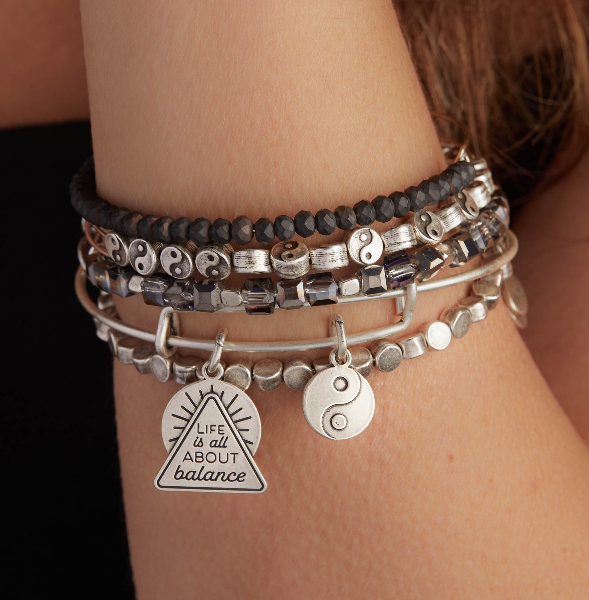 Yin Yang Duo Charm Bangle - Balanced Life Symbol Bracelet for Women | Yoga, Meditation & Everyday Wear