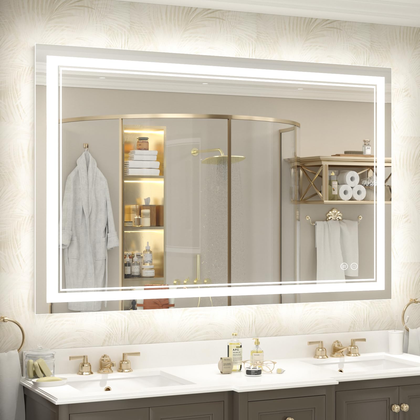 OKPAL 48x32 Inch LED Bathroom Mirror with Anti-Fog & Dimmable Lights - Shatterproof Vanity Mirror for Makeup (ETL Listed) - Perfect for Modern Bathrooms, Dressing Rooms & Home Decor