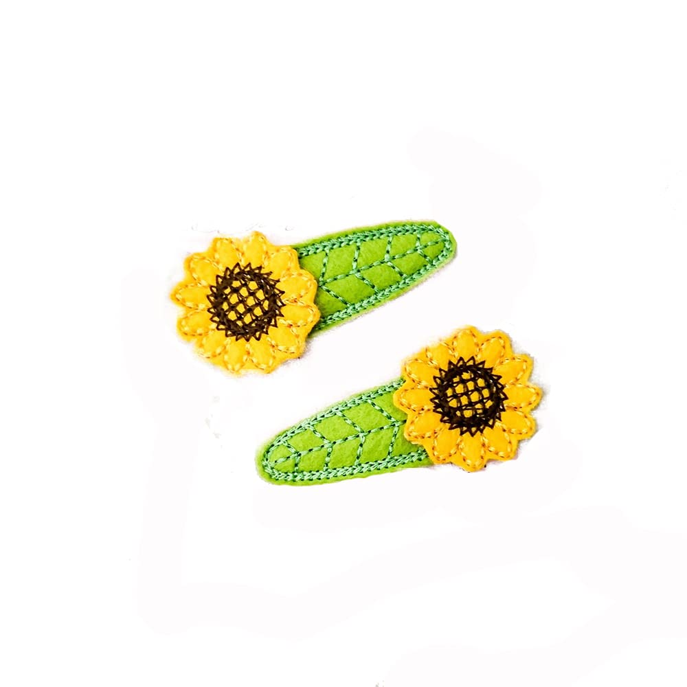 Sunflower and Leaf Felt Hair Clips for Girls - Cute Floral Hair Accessories for Kids, Toddlers, and Babies - Perfect for Parties, School, and Everyday Wear
