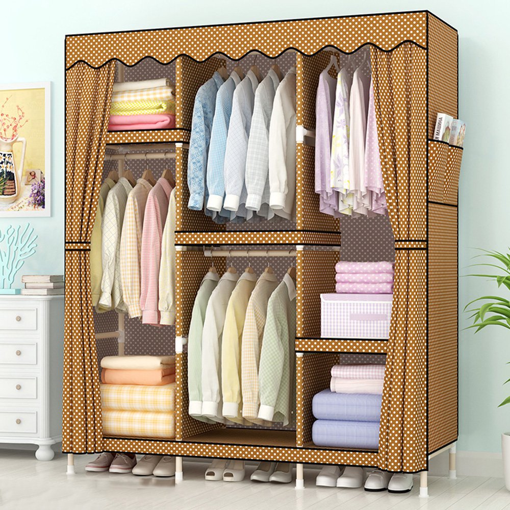 Portable Wood Wardrobe Closet - Non-Woven Fabric Storage Organizer with Easy Assembly (68.5
