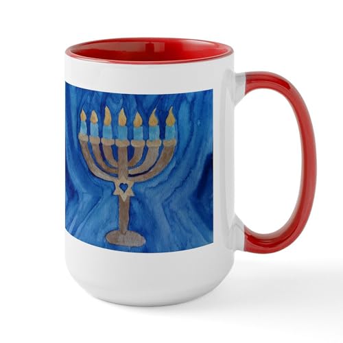White/Red Inside - HANUKKAH MENORAH Large Mug