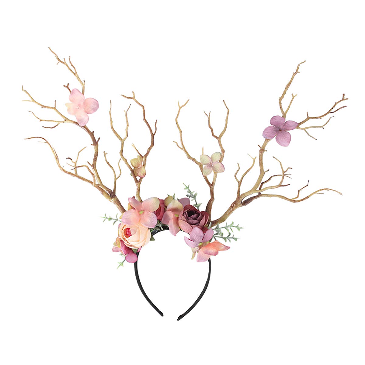 Queenbox Reindeer Antlers & Floral Tree Branch Christmas Headbands for Women - Festive Holiday Hair Accessories for Xmas Parties, New Year's Eve, Masquerade Balls & Winter Celebrations (11 Pack)