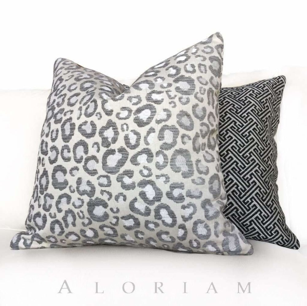 Big Jungle Cat Leopard Cheetah Animal Spots Pattern Gray Cream Pillow Cover - Soft Decorative Throw Pillow Case for Living Room, Bedroom, Sofa & Couch (18x18 Inches)