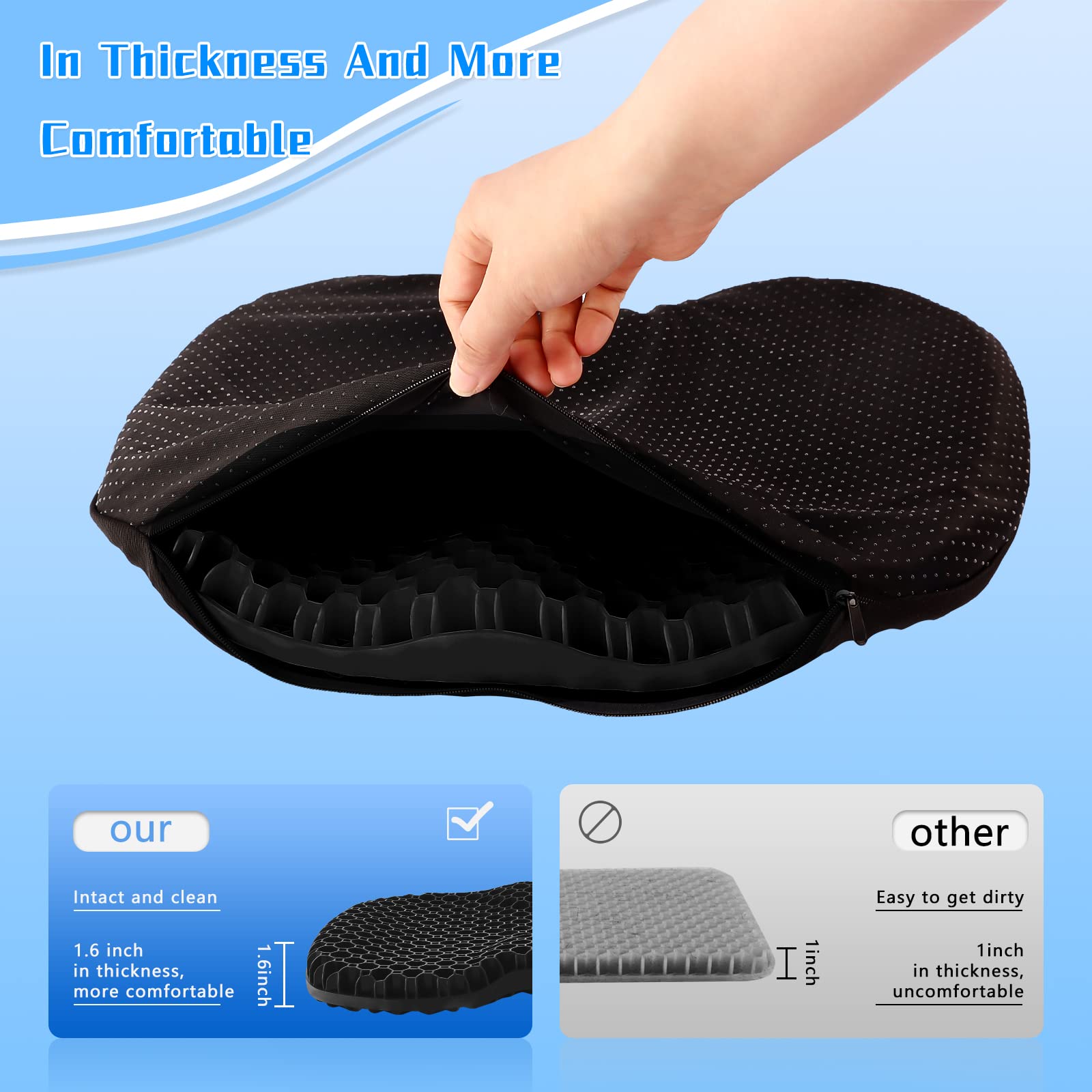 Non-Slip Kayak Seat Cushion - Waterproof Thick Gel Kayak Seat Pad with Anti-Skid Cover for Sit-In & Inflatable Kayaks, Canoes, Boats - Perfect for Fishing, Paddling and Water Sports Comfort