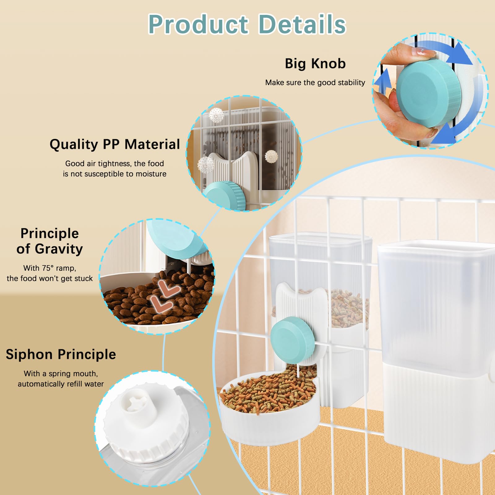 Vehomy Automatic Hanging Food and Water Dispenser for Small Pets - Rabbit, Chinchilla, Guinea Pig, Hedgehog, Ferret - Blue | Perfect for Cage, Hutch, and Indoor/Outdoor Use