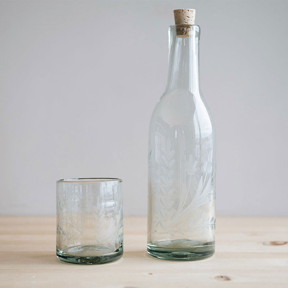 Handblown Etched Glass Bottle - Unique Decorative Vase for Home, Wedding, or Gift - Perfect for Floral Arrangements and Table Centerpieces