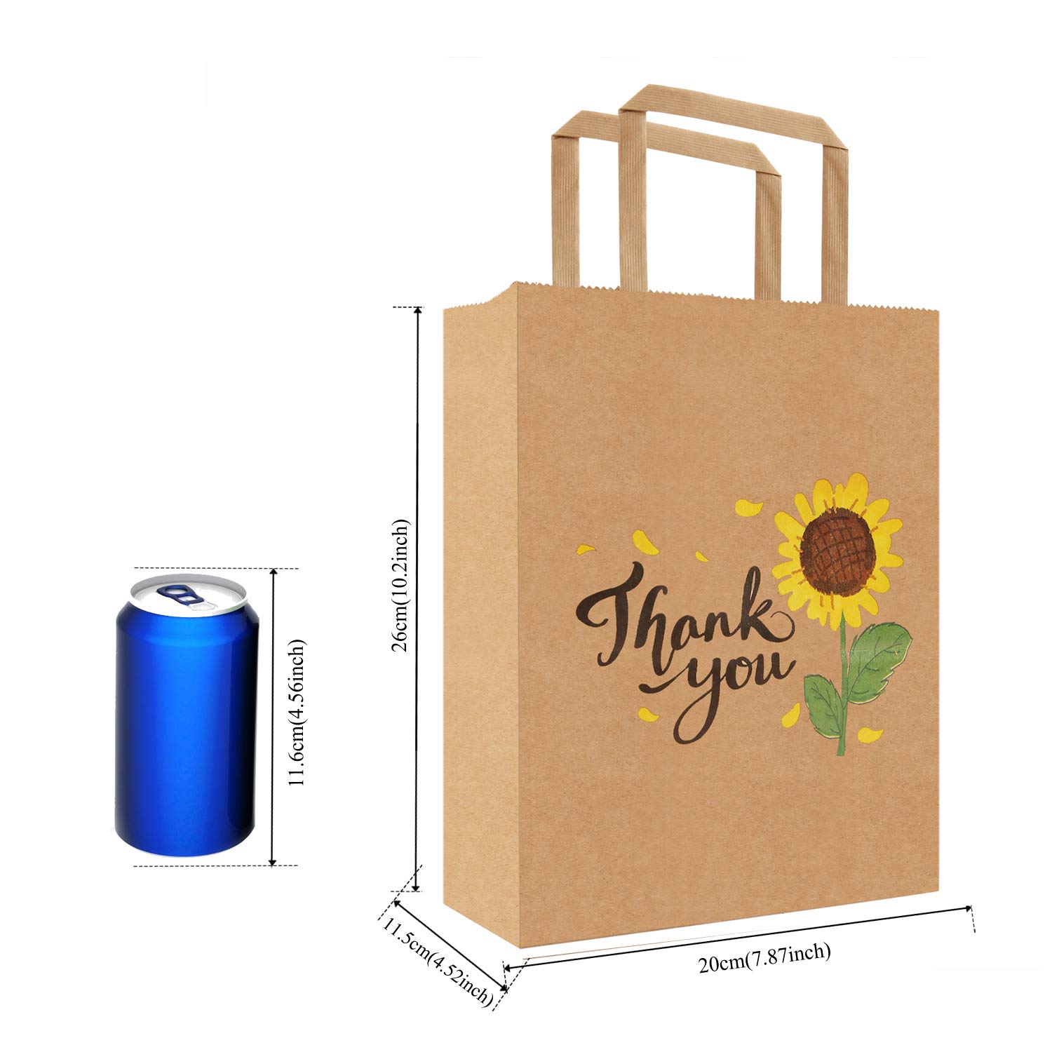 50Pcs 10x8x4.7 Inch Sunflower Thank You Gift Bags Bulk with Handles - Small Business Retail Paper Bags for Party Favors, Wedding, Baby Shower & Customer Appreciation Gifts