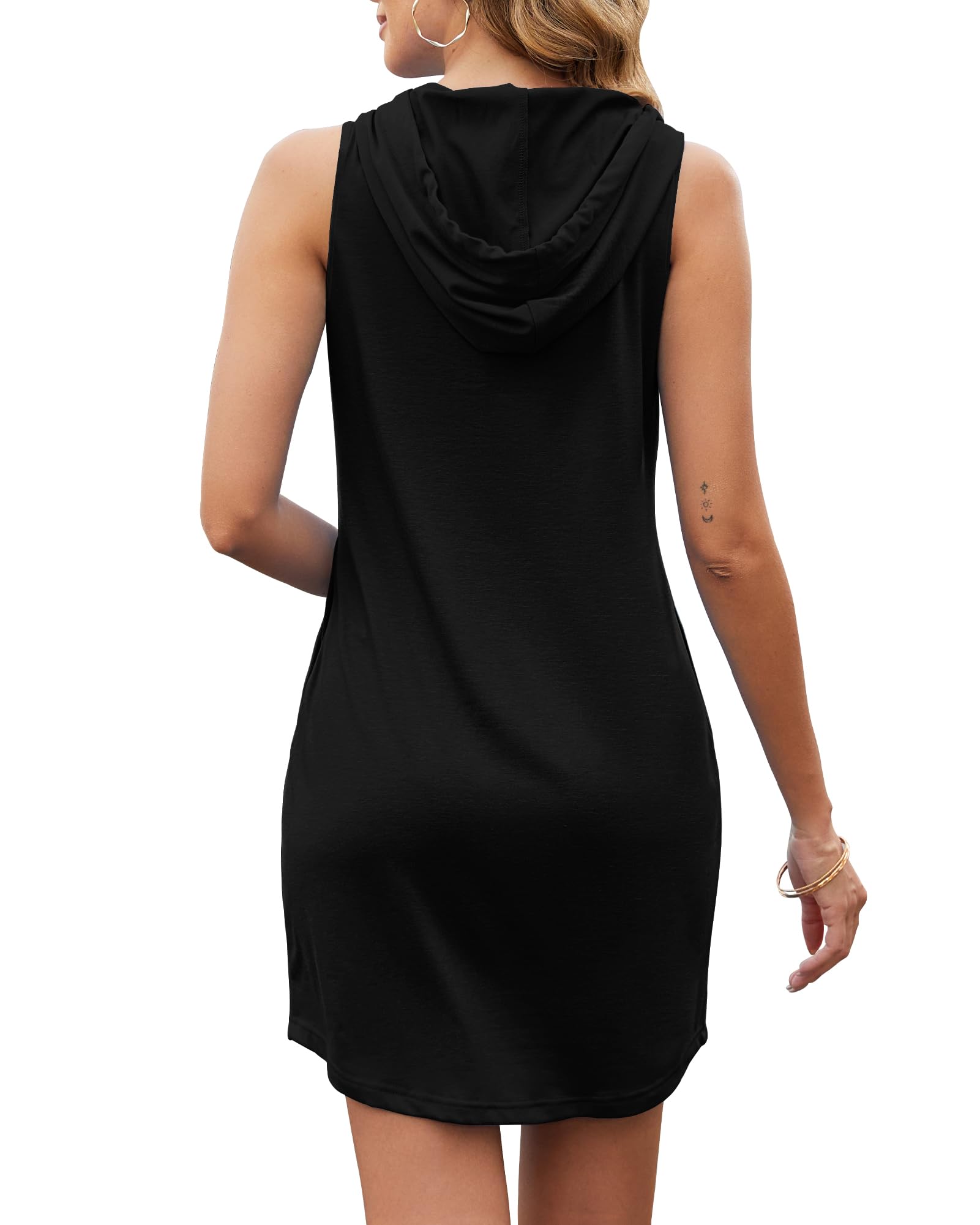 **AUSELILY Women's Summer Dresses 2025 - Casual Sleeveless Hoodie Mini Dress with Pockets & Drawstring | Trendy Streetwear for Outing, Beach, and Daily Wear**