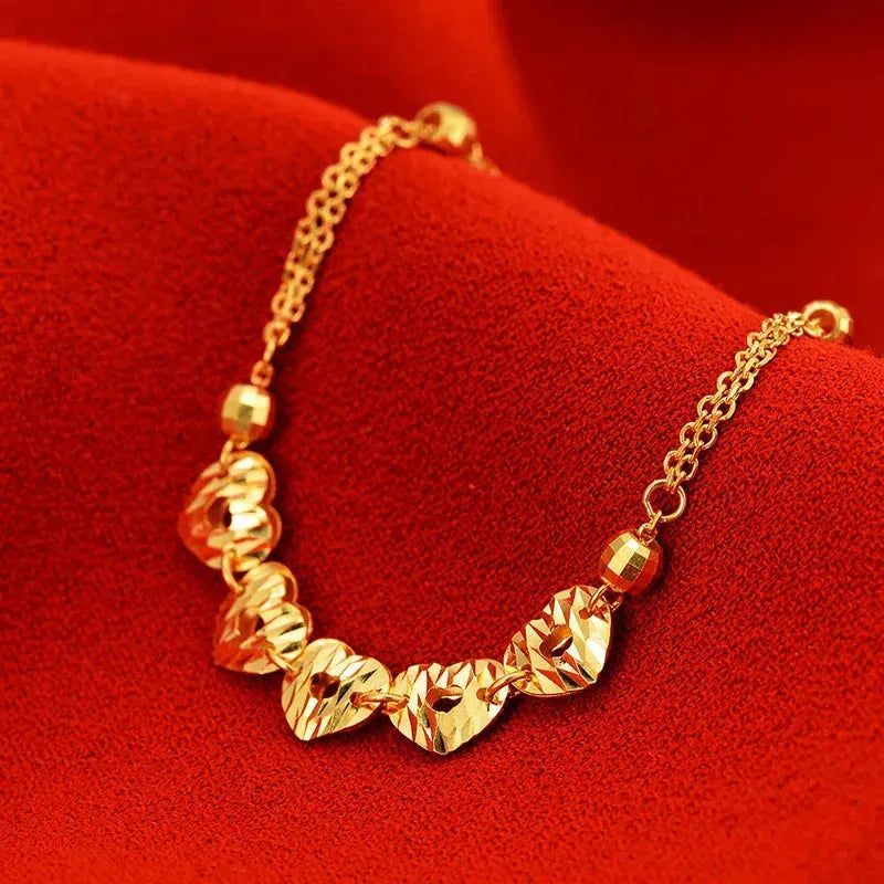 24K Pure Gold Bracelet - 999 Solid Real Gold Bangle for Women, Romantic Heart Design, Classic & Trendy Jewelry for Party, Wedding, Anniversary & Gifts (2023 New Arrival)