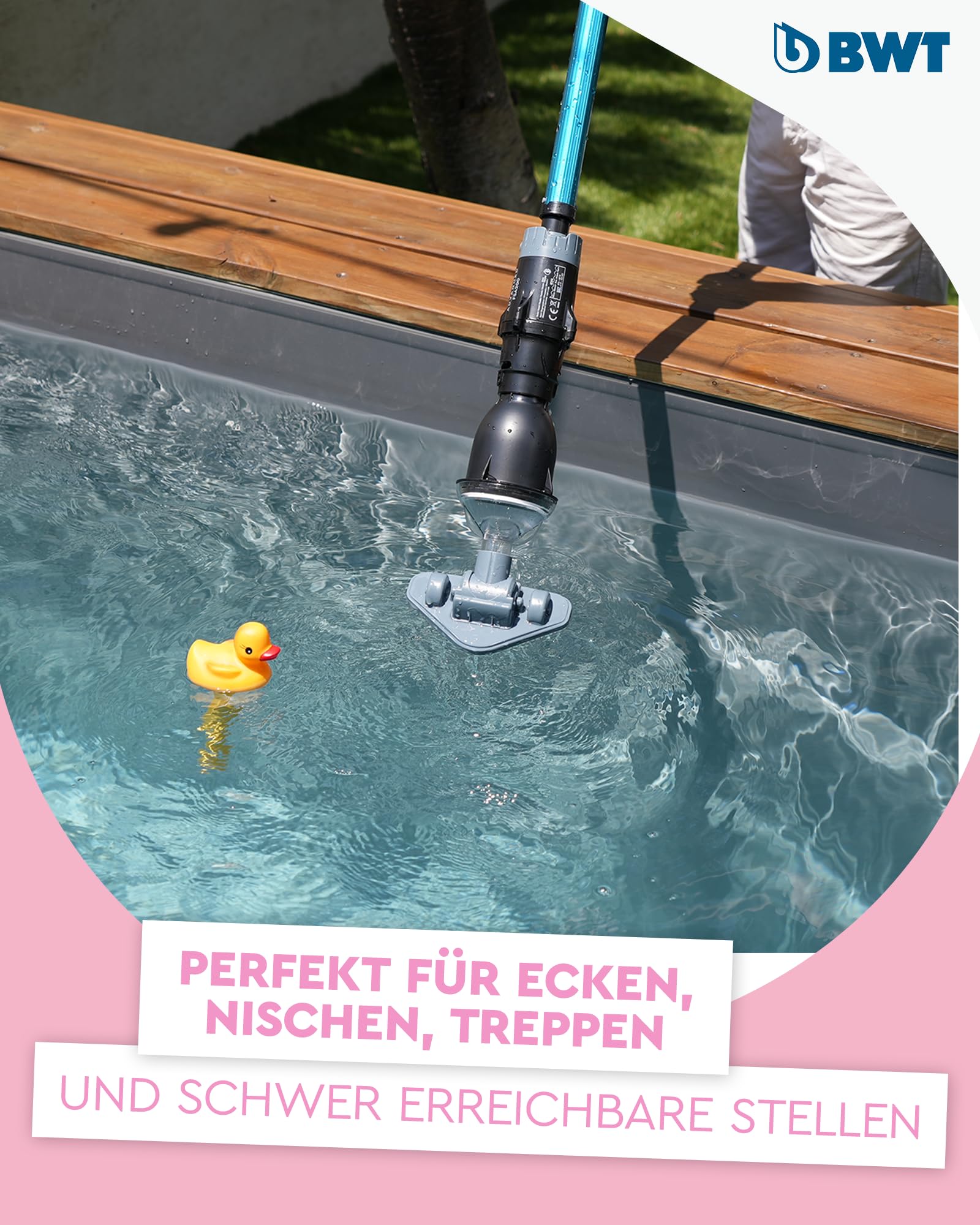 BWT Poolsauger Akku FSA200 – Kabelloser Poolroboter mit Flachbürstenaufsatz | Effiziente Poolreinigung ohne Teleskopstange | Ideal für kleine Pools, Aufstellpools und Poolpflege zu Hause