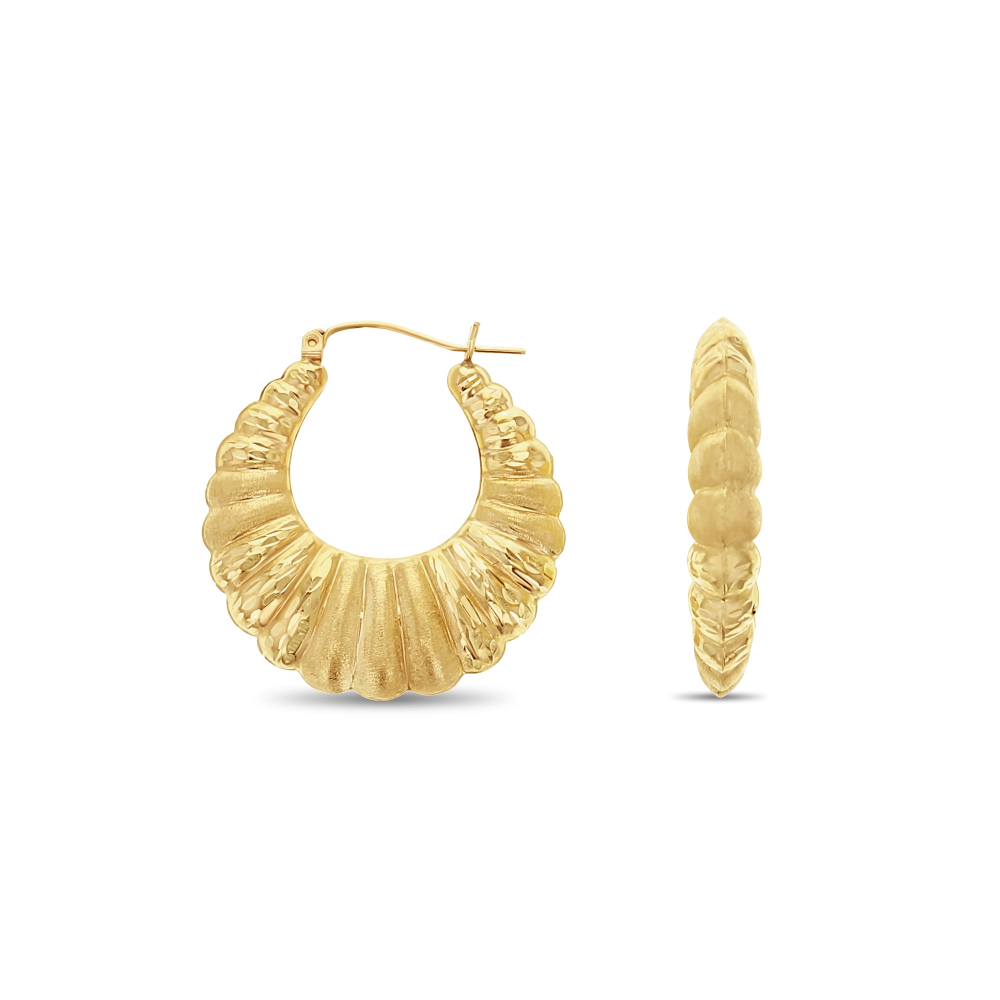36MM Shrimp Creole Hoops with Diamond Cuts & Satin Finish - Elegant Dangle Earrings for Women, Perfect for Parties, Weddings, and Special Occasions