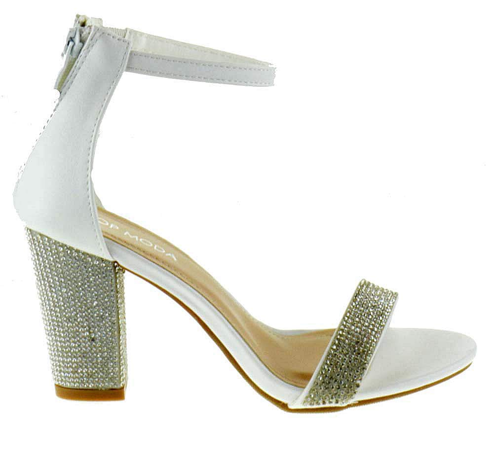 TOP Moda Belle 23 Women's Chunky Heel Rhinestone Platform Buckle Dress Sandals - White Size 8 | Perfect for Weddings, Parties & Evening Events