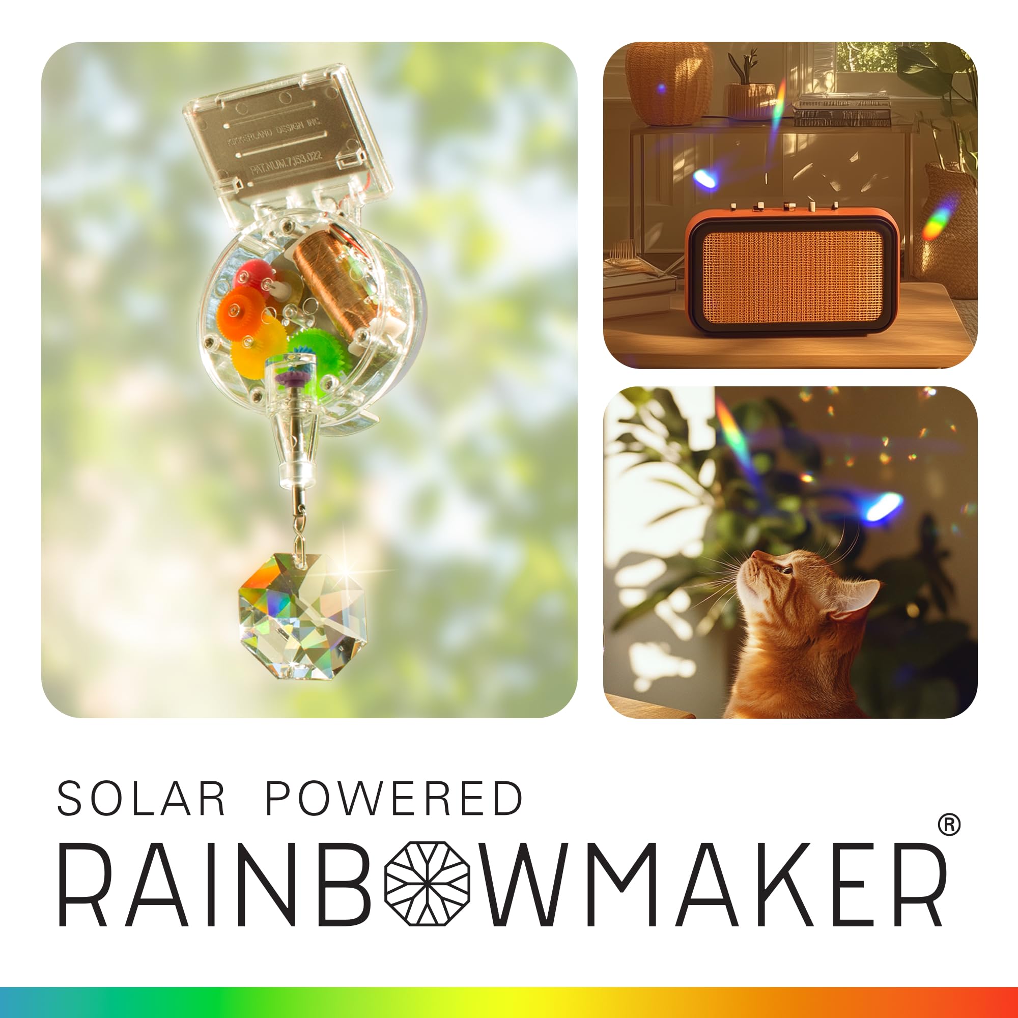 Kikkerland Solar Powered Rainbow Maker – Window Prism Suncatcher for Home Decor, Unique Crystal Gift for Christmas & Birthdays – Creates Beautiful Rainbows in Sunlight – Perfect for Living Rooms, Bedrooms & Kids' Rooms