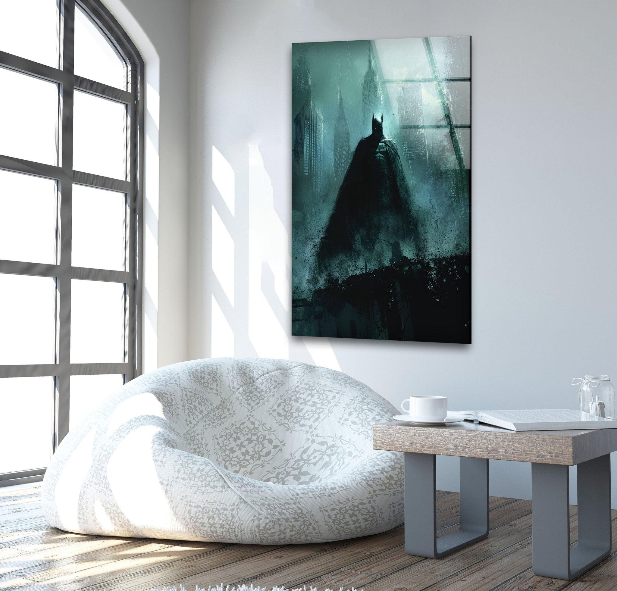Batman Gotham City Glass Wall Art - Stunning Superhero Decor for Home & Office - Perfect for Living Room, Bedroom, or Man Cave Display