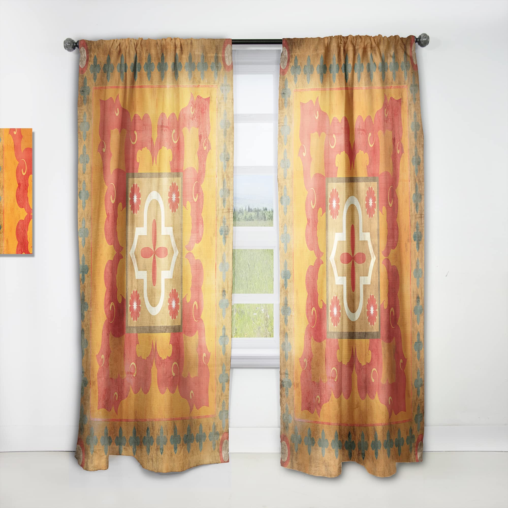 DesignQ Moroccan Orange Tiles Collage III Thermal Insulated Curtains - Single Panel 52x120 - Bedroom & Living Room Window Drapes for Energy Efficiency & Stylish Home Decor