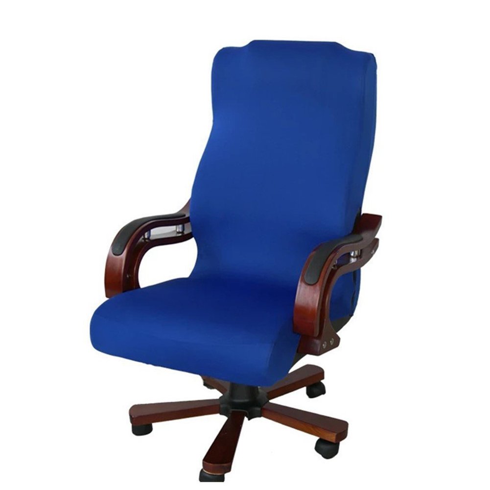Stretch Polyester Office Chair Cover - L Size Blue for Computer & Desk Chairs