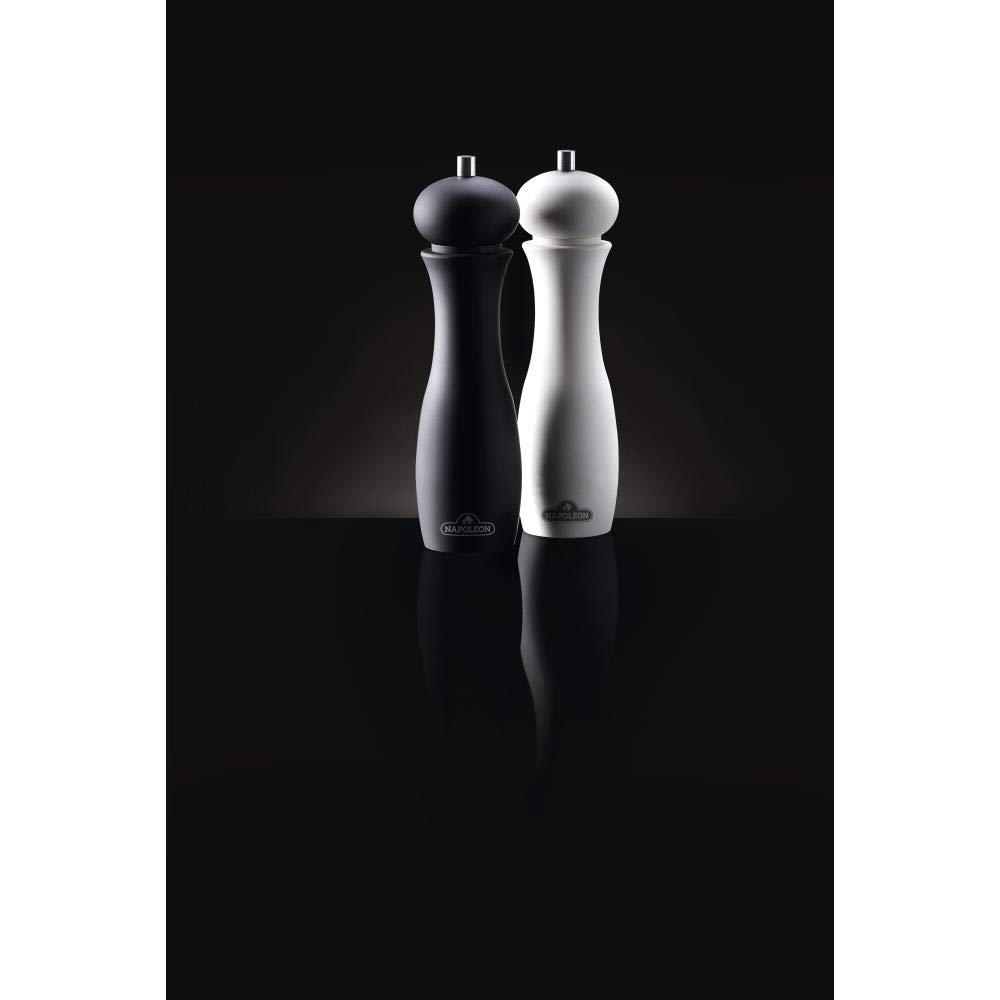Napoleon Salt and Pepper Grinder Set - Premium BBQ Grill Accessories, 2-Piece Matte Black Pepper & White Salt Mill with Ceramic Grinding Mechanism, Soft Grip, 10 Inch Height - Perfect for Outdoor Cooking, Kitchen, Dining Table, and Camping Use