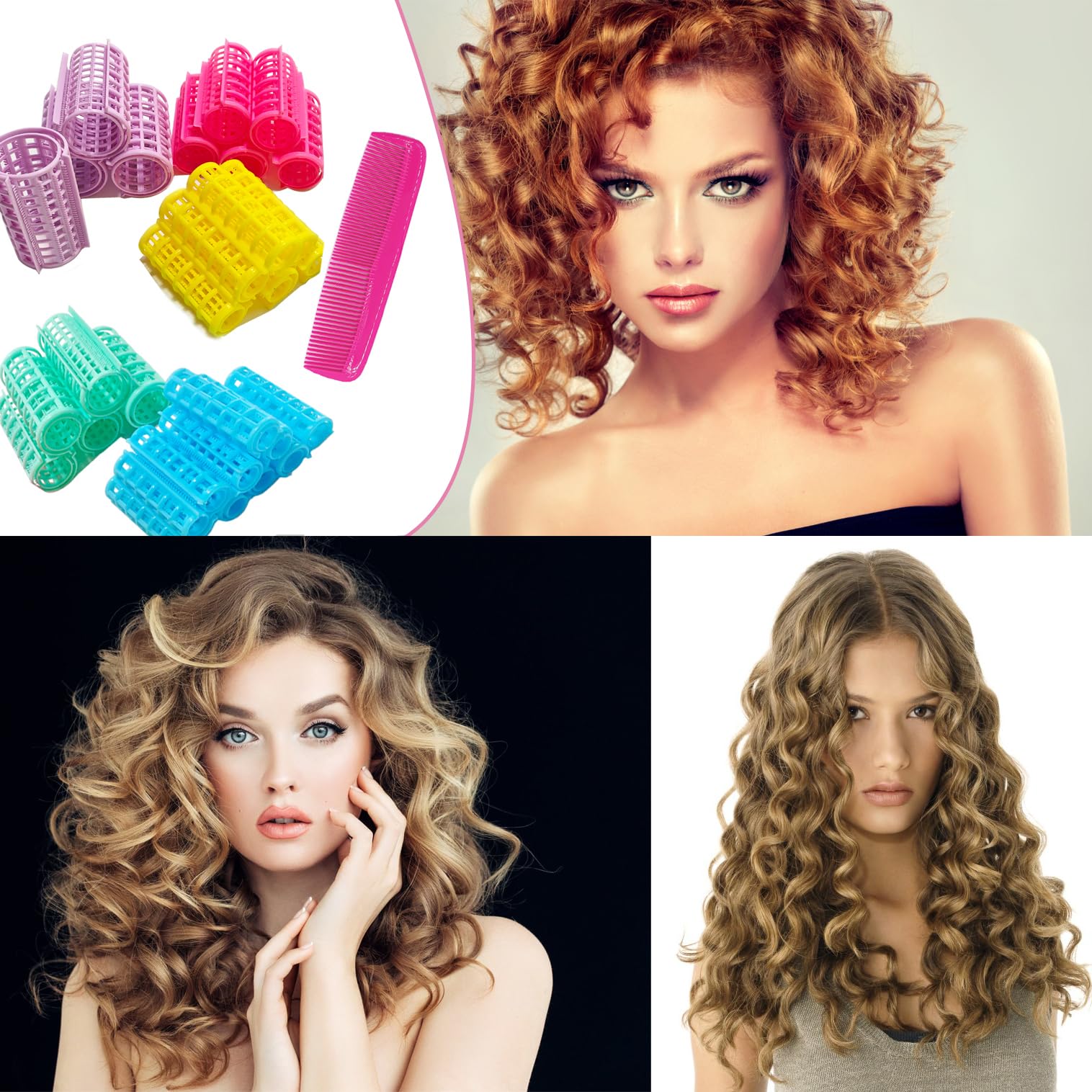 30Pcs Snap-on Self Grip Heatless Hair Rollers Set - No Heat Hair Curlers for Long, Medium, Short, Thin & Fine Hair with Mini Comb (5 Sizes) - Perfect for Overnight Styling, Salon-Quality Curls at Home