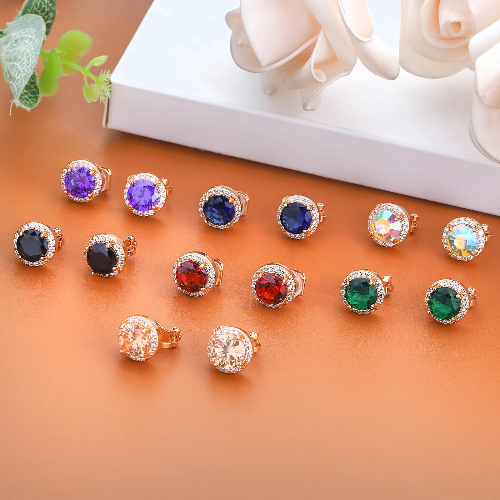 NEWITIN 8 Pairs Clip On Halo Earrings for Women - Crystal & Cubic Zirconia Stud Earrings - Non Piercing Fashion Jewelry for Wedding, Party & Special Occasions