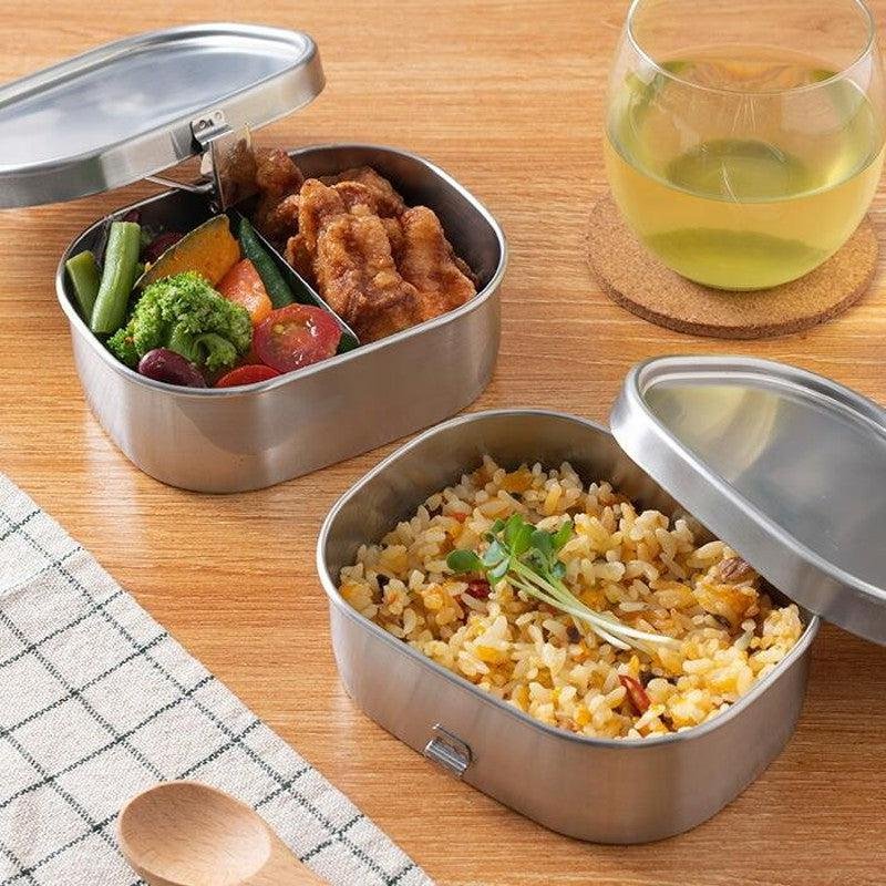 Aizawa 720ml Stainless Steel Two-Tier Bento Box - Leak-Proof Rectangular Lunch Container for Office, School & Picnics - Durable Japanese Style Meal Prep Box