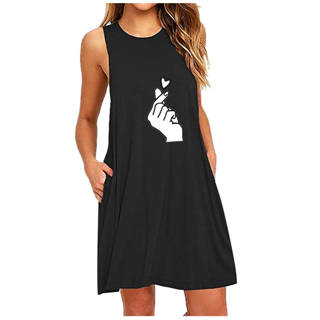 Women's Floral Sleeveless T-Shirt Dress - Summer Casual Shift Tunic with Flowy Design for Lounge, Beach & Outdoor Activities