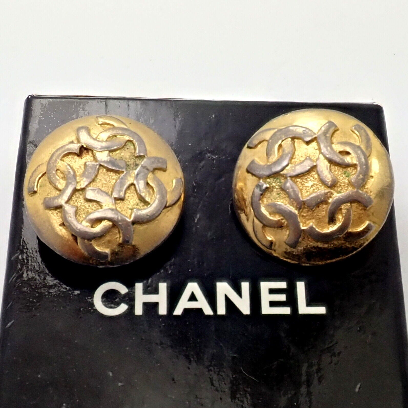 Vintage Chanel Paris France CC Logo Button Earrings 1980s - Authentic Collectible Jewelry for Women, Perfect for Parties & Special Occasions