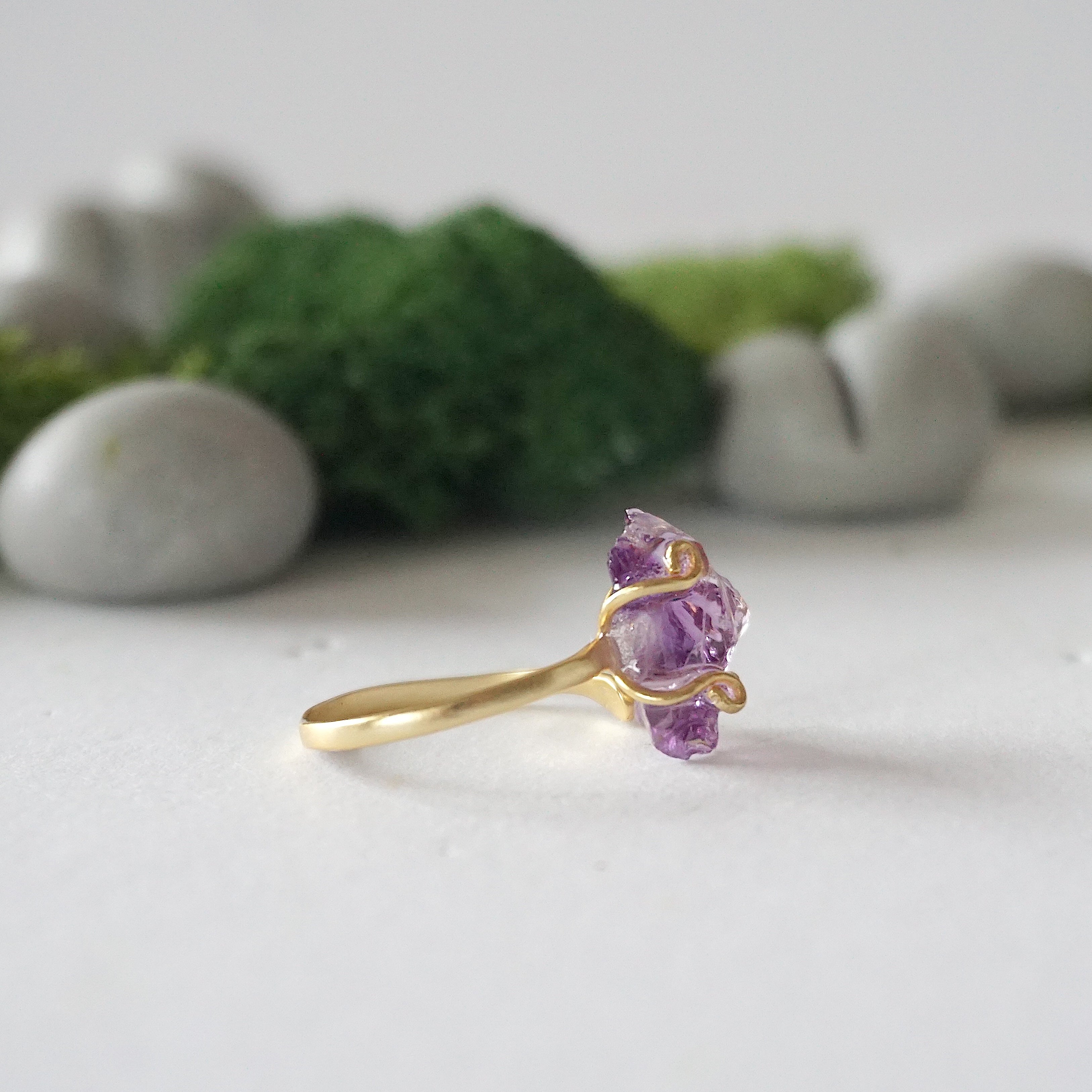 Raw Amethyst Adjustable Ring in Gold Vermeil - Elegant Boho Jewelry for Women, Perfect for Everyday Wear & Special Occasions