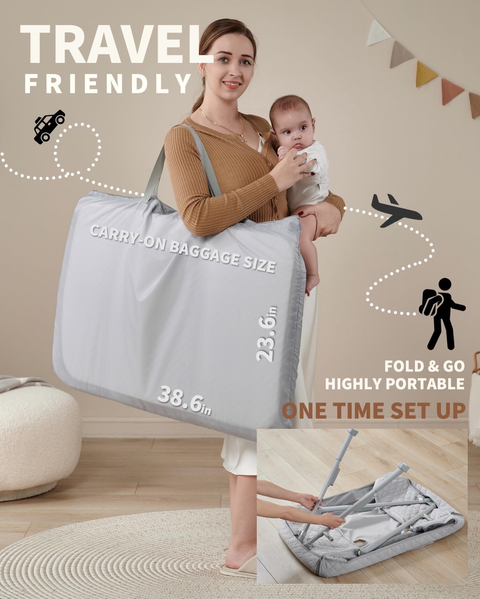 Portable Baby Bassinet Bedside Sleeper - Adjustable Height Crib for Newborns with Breathable Mesh & Mattress, 4 Auto-Lock Wheels - Perfect for Nursery, Bedroom & Travel Use