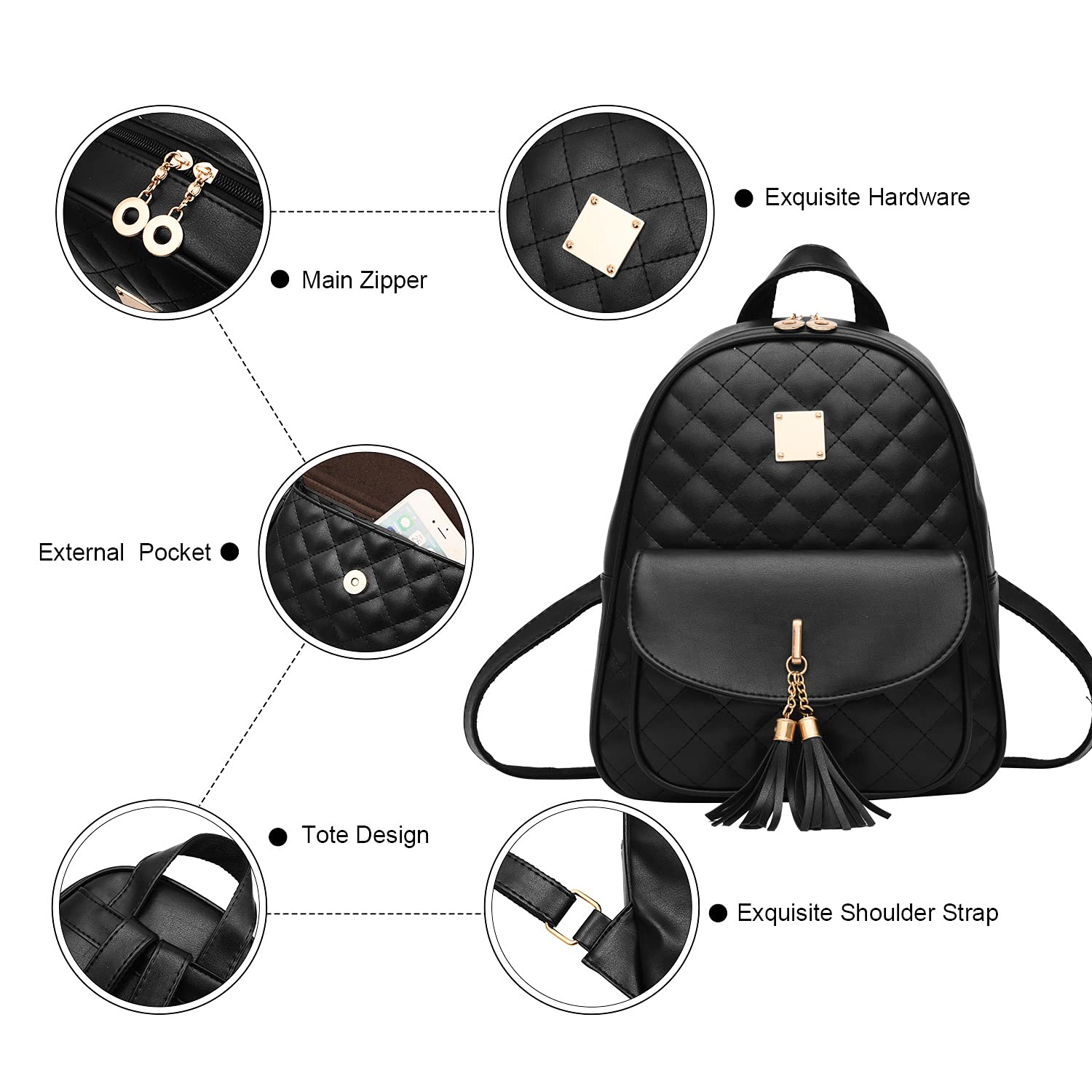 EVEOUT Women's PU Leather Backpack - Stylish 3-Piece Set for Daily Use & Travel