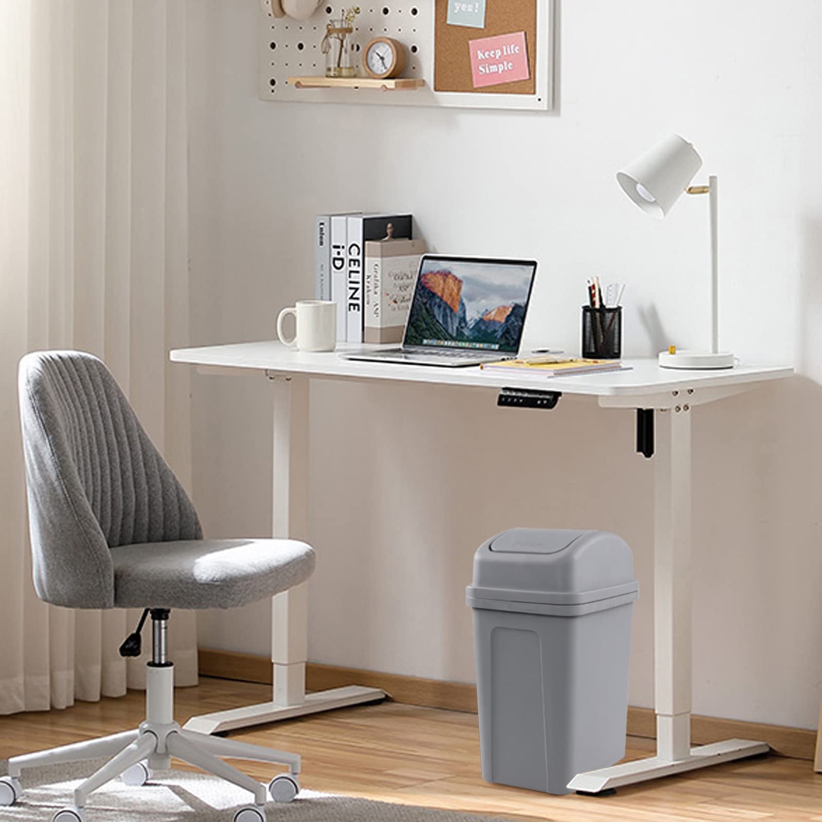 2 Gallon Small Swing Lid Trash Can - Compact Kitchen & Bathroom Garbage Bin with Swing-Top Lid, Gray - Perfect for Office, Dorm, or Under Sink Use