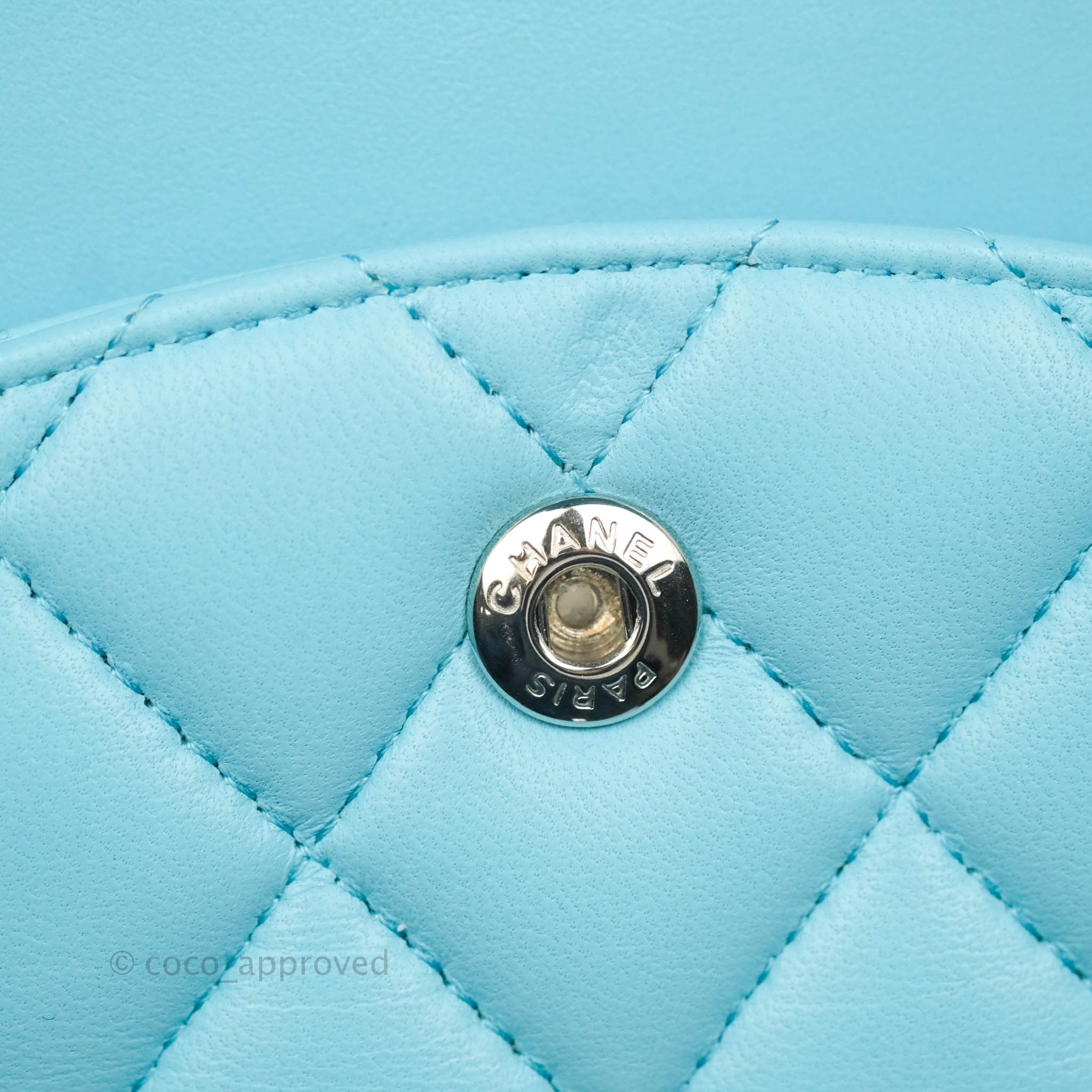 Chanel Classic Medium Double Flap Bag in Tiffany Neon Blue Lambskin with Silver Hardware 21S Collection - Perfect for Evening Events & Luxury Fashion Accessories