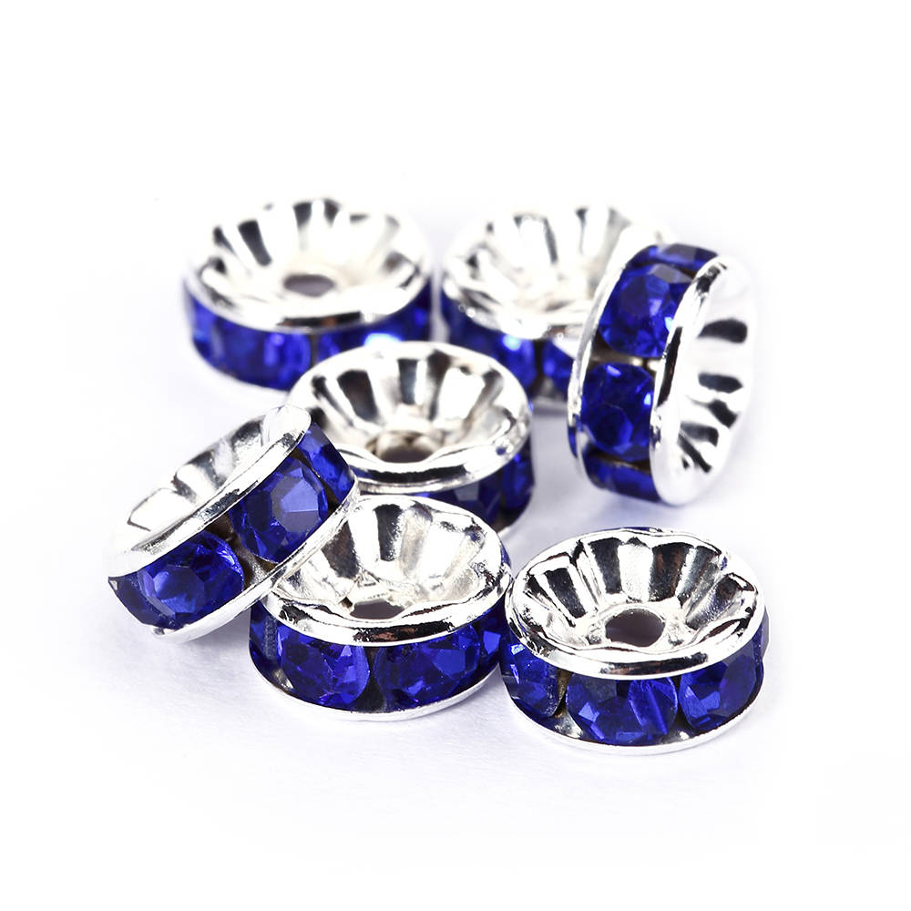 Dark Blue Rhinestone Rondelle Spacer Beads - Gold/Silver Plated - 4mm/6mm/8mm/10mm - 50pcs per Bag - DIY Jewelry Making, Bracelet & Necklace Design, Craft Projects