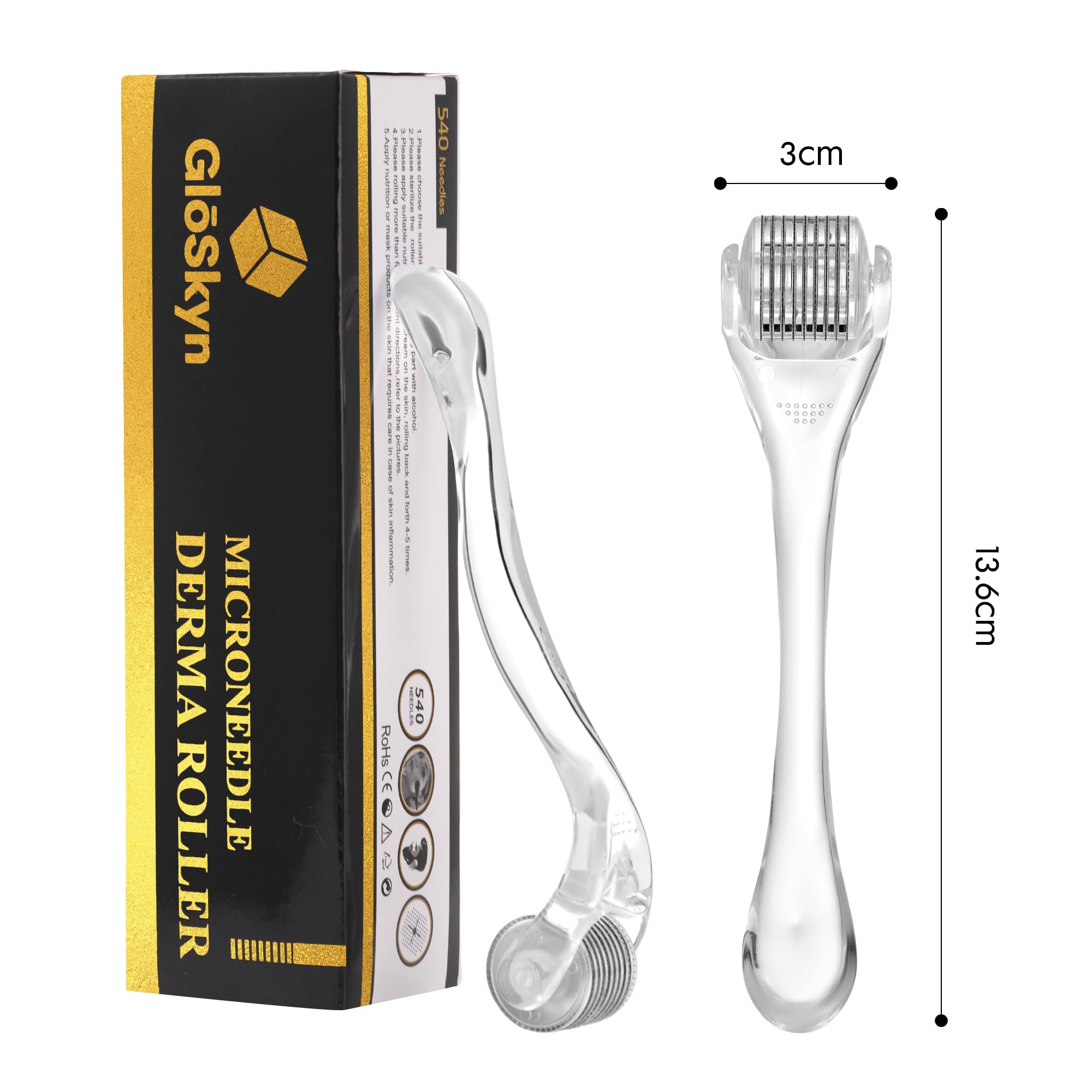 GlSkyn Derma Roller for Face, Scalp & Beard - 0.25mm Microneedling Roller with 540 Titanium Needles for Skin Rejuvenation, Hair Growth & Beard Care - Perfect for At-Home Skincare Routine & Beauty Treatments