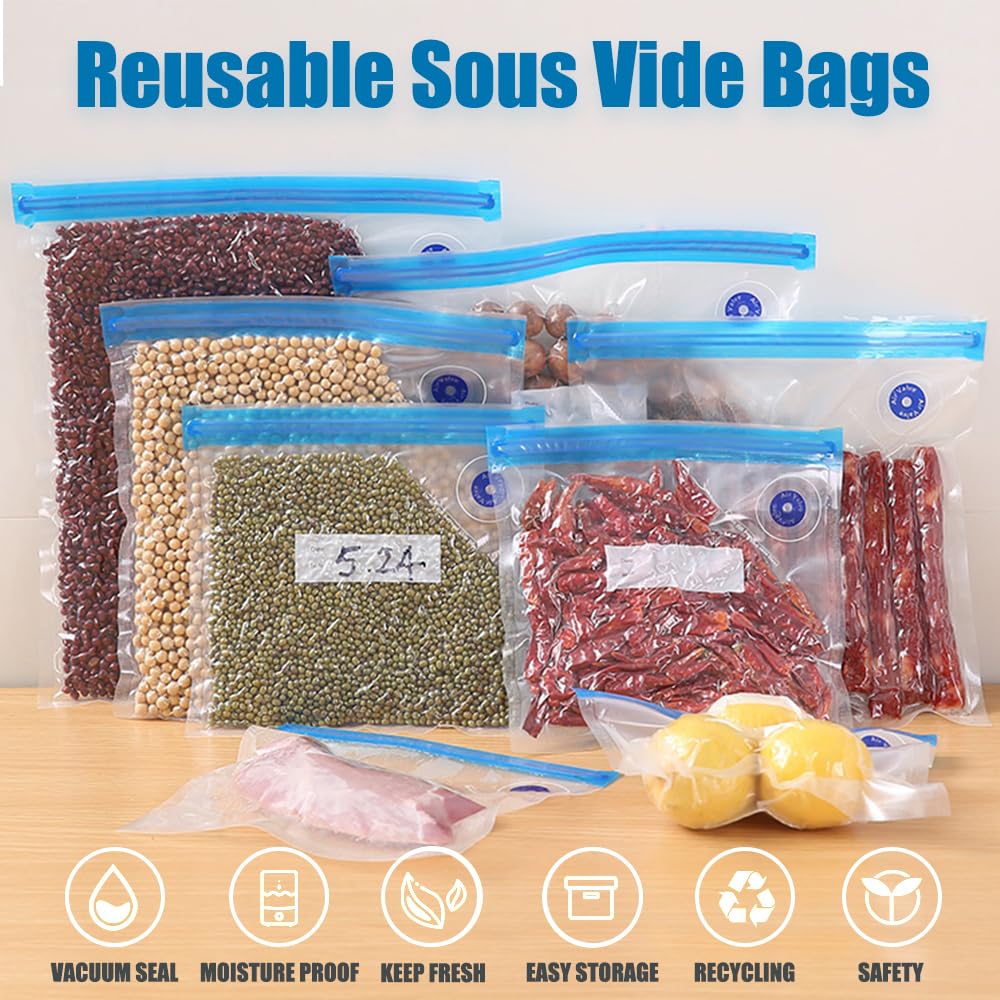 Premium Reusable Vacuum Sealer Bags - 15 Pack Large 11.8x13.4in (30x34cm) BPA Free Sous Vide Bags with 4 Sealing Clips | Ideal for Food Preservation, Meal Prep & 3D Printer Filament Storage | Perfect for Sous Vide Cooking, Freezing & Vacuum Sealing
