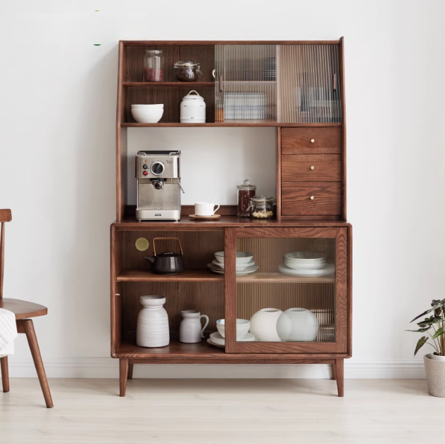 Solid Oak Wood Wall-Mounted Nordic Sideboard with Integrated Storage - Perfect for Living Room, Dining Room, and Entryway Organization
