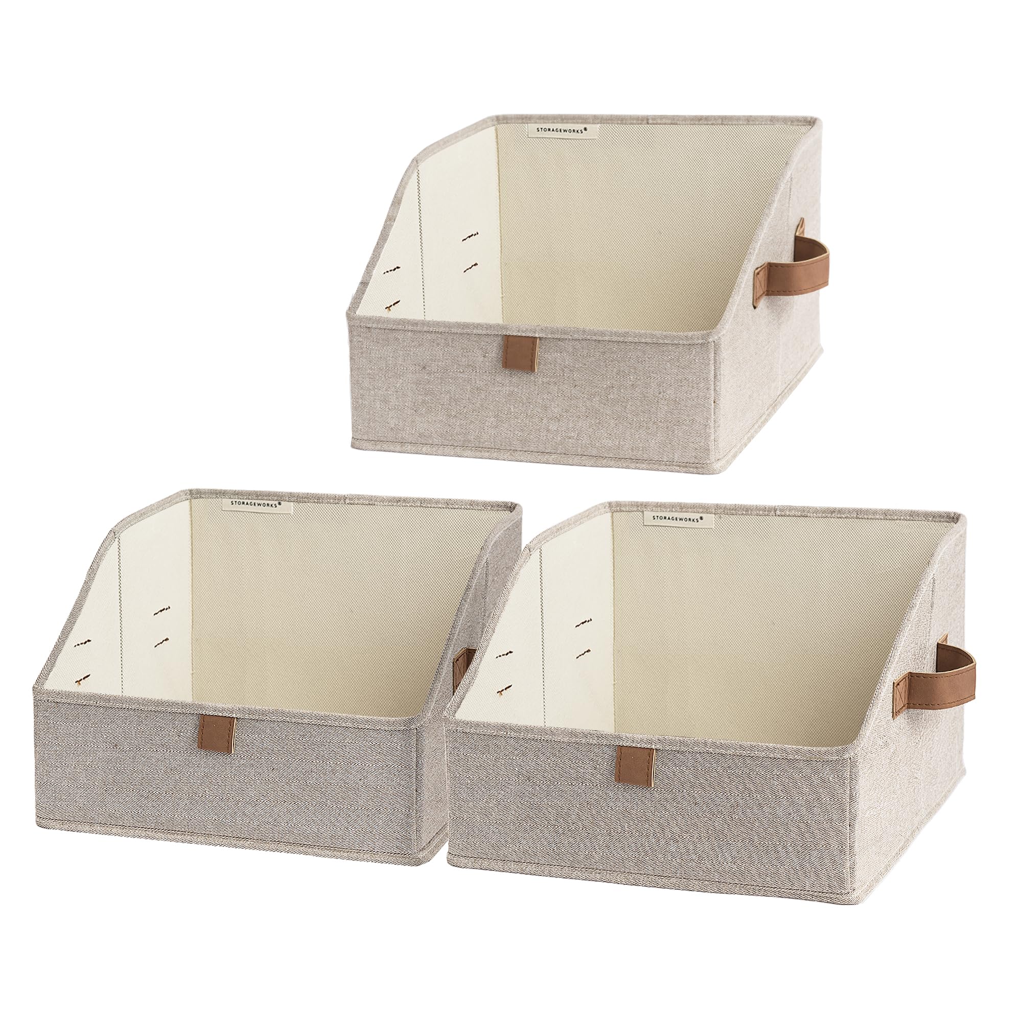 StorageWorks Closet Storage Bins - 3-Pack Foldable Fabric Organizer Boxes with Handles for Shelves, Trapezoid Clothes Baskets in Brown & Beige | Perfect for Bedroom, Closet & Kids Room Organization