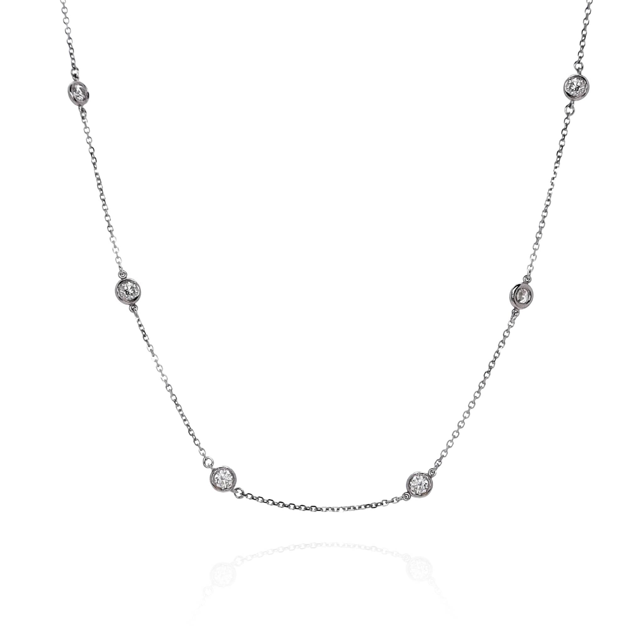 14K White Gold Diamond By The Yard Necklace - 1.25ct to 1.40ct Total Weight D Color Diamonds | Elegant Layering Necklace for Women, Perfect for Weddings, Anniversaries & Special Occasions