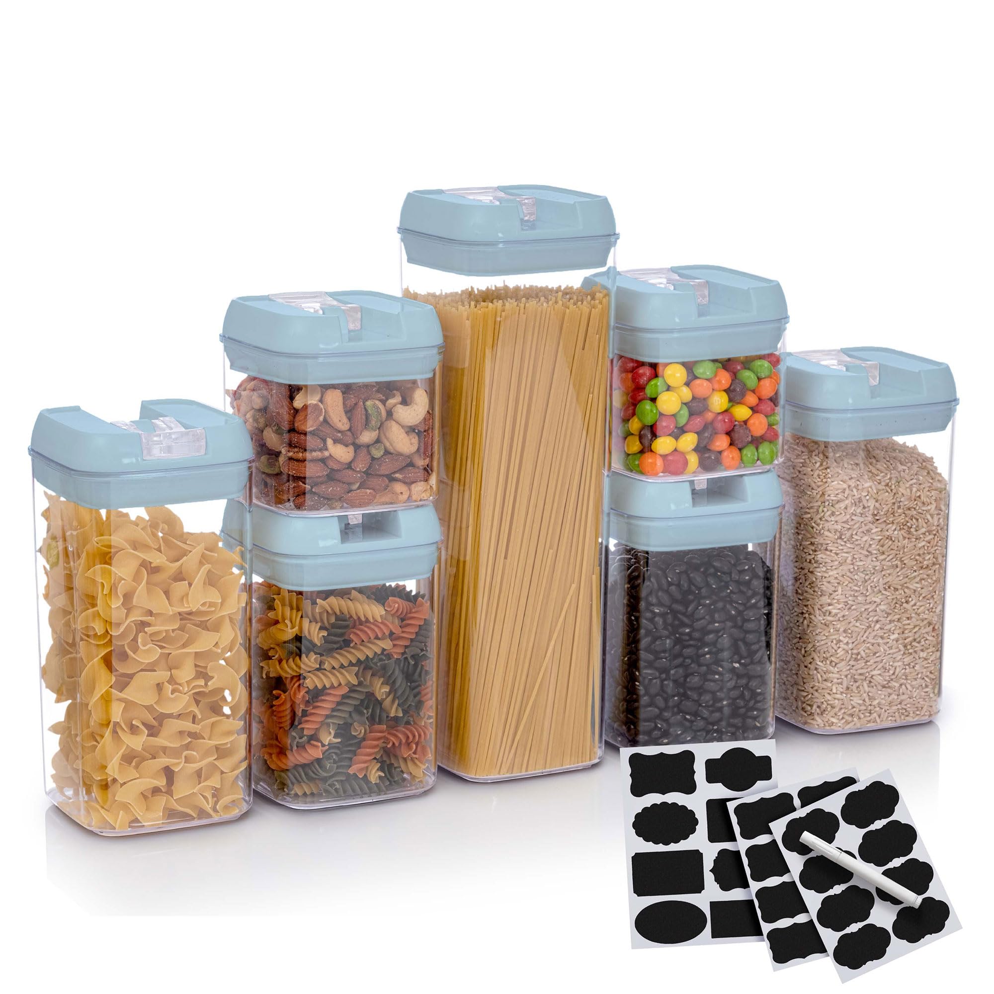 Airtight Food Storage Containers Set of 7 with Lids - Cheer Collection Kitchen Pantry Organizers for Flour, Sugar, Cereal & Dry Goods - Perfect for Meal Prep, Baking & Home Organization (Blue)