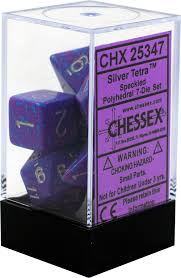 Chessex Polyhedral 7-Dice Set with Silver Speckled Finish - Perfect for D&D, RPG Games, and Tabletop Gaming
