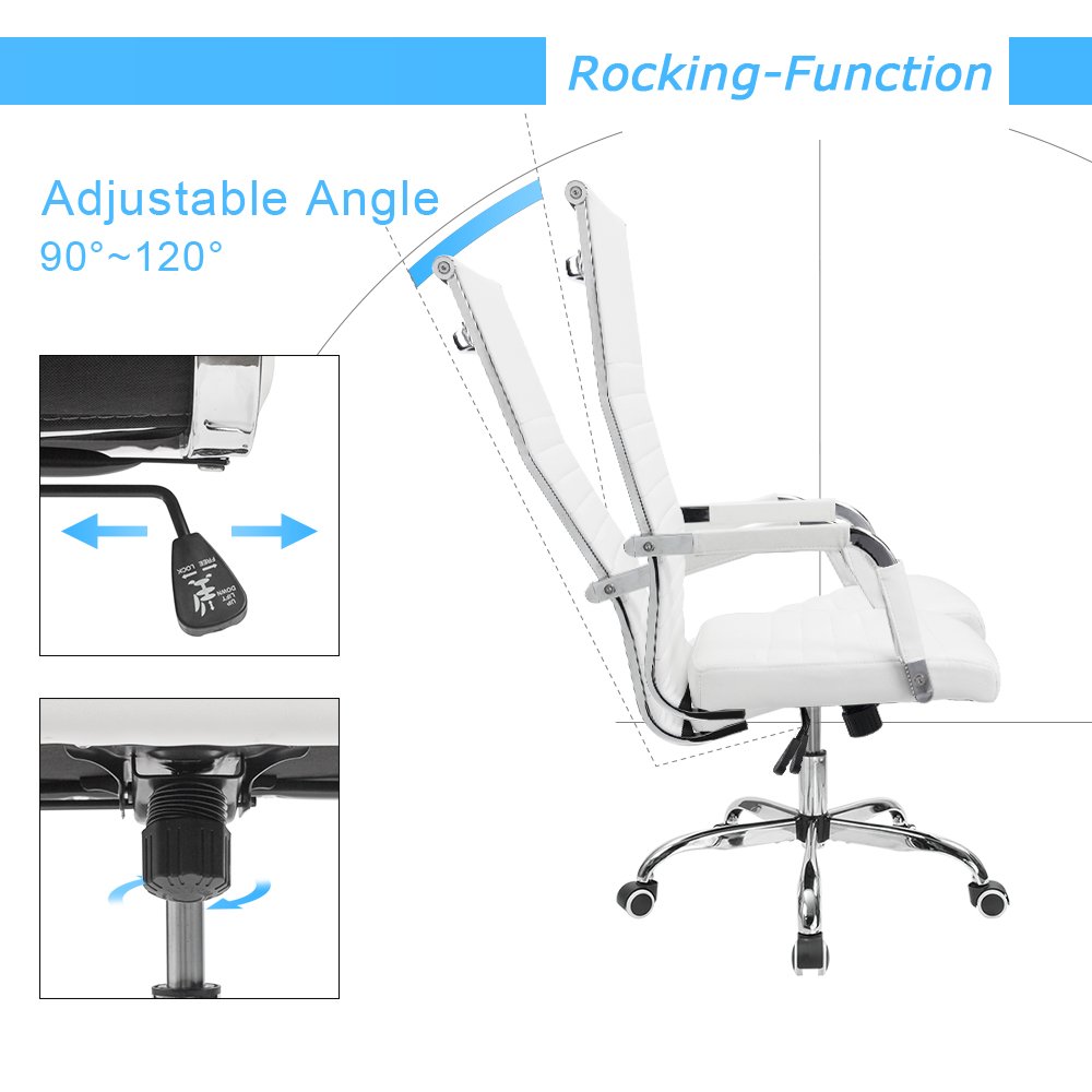 Furmax High Back PU Leather Office Chair - Adjustable Swivel Executive Conference Chair with Arms, Ergonomic Ribbed Design (White) - Perfect for Home Office, Conference Rooms & Workspaces